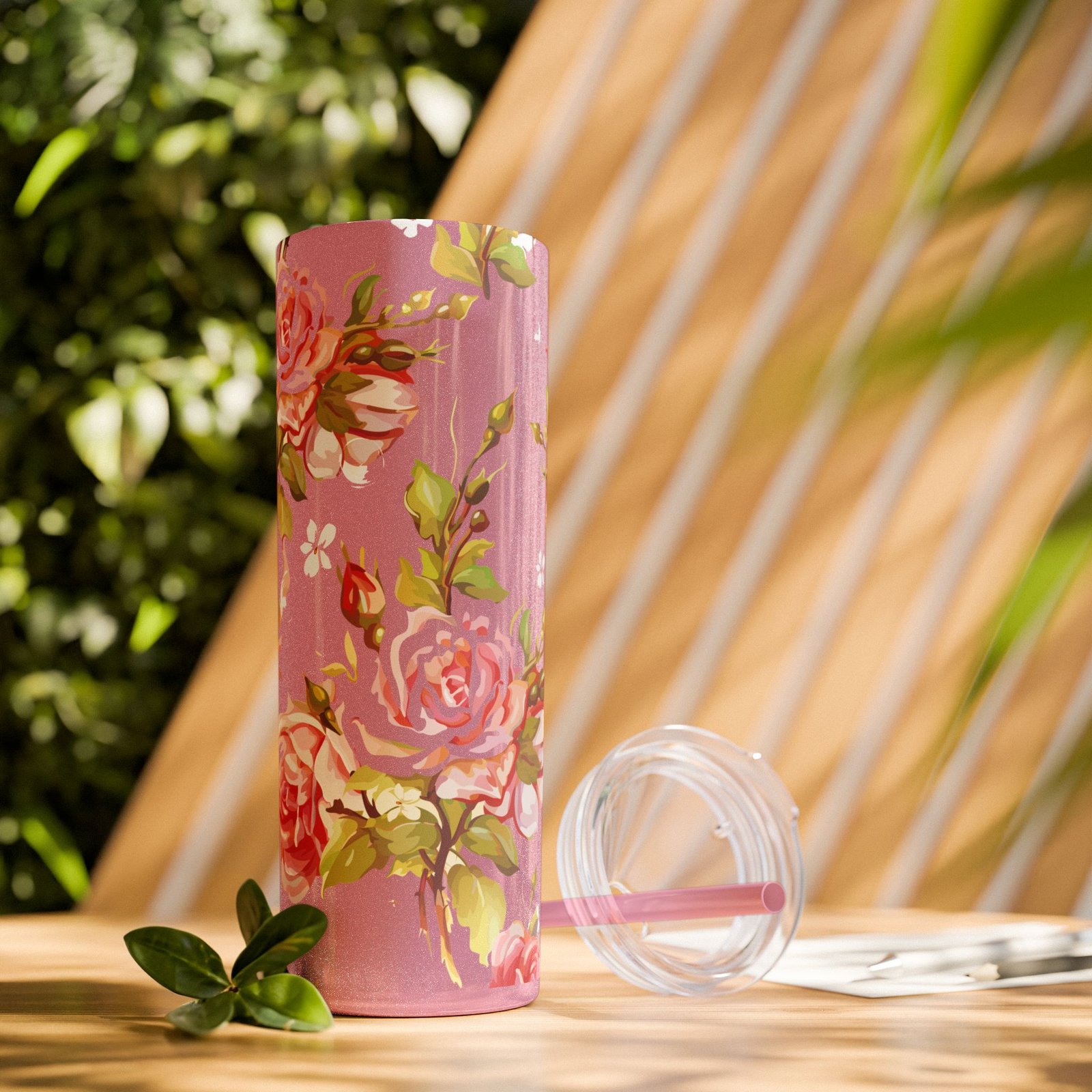 Glitter Rose Skinny Tumbler, 20oz - Multiple Colors - Image 3