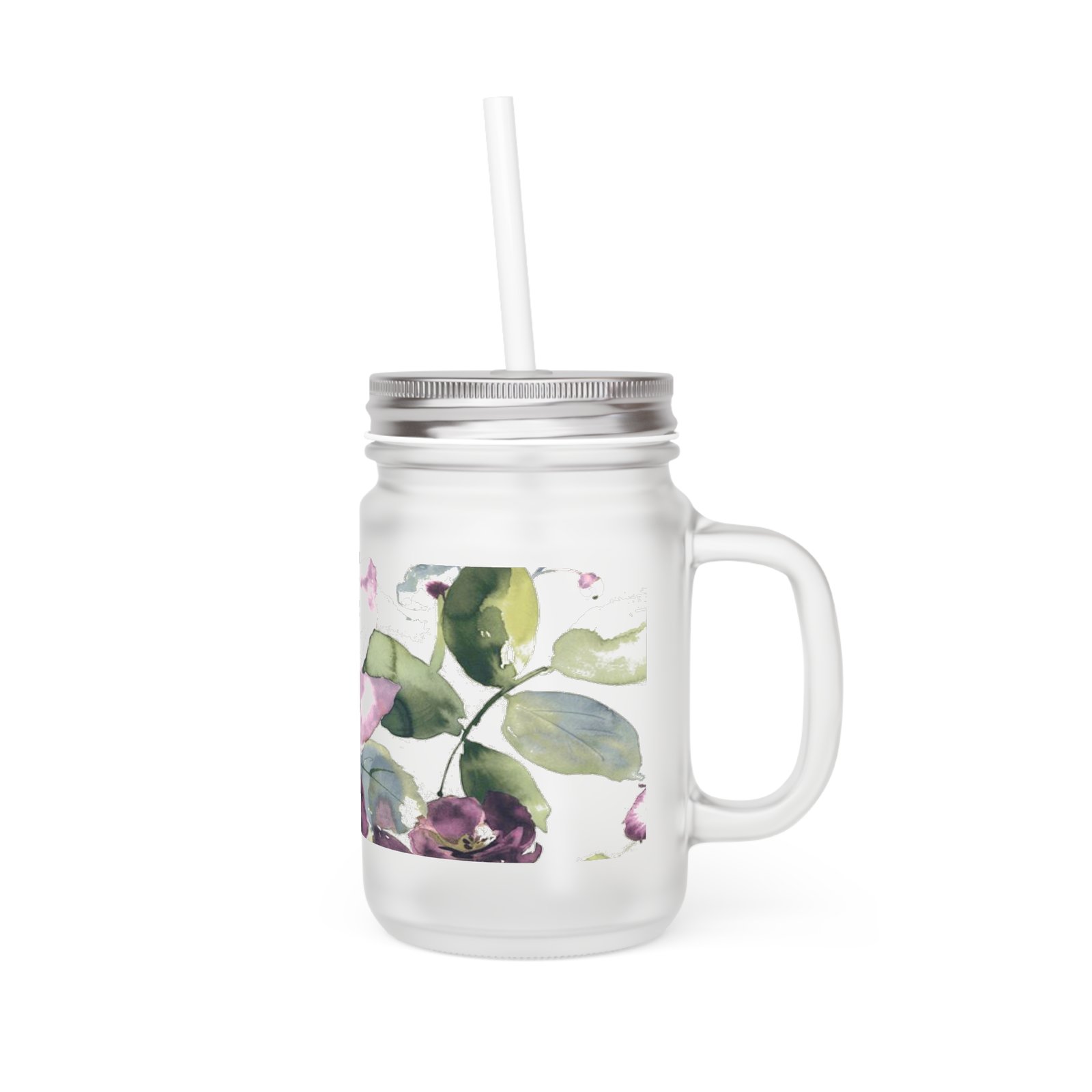 Vintage Purple Floral Mason Jar Glass Mug - Image 4