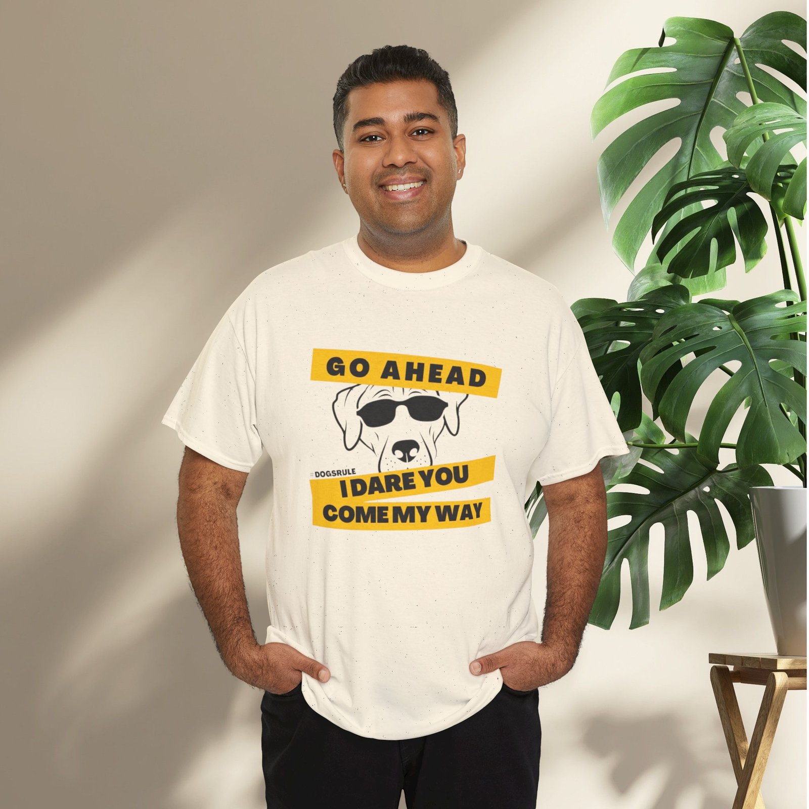 "Go Ahead I Dare You Come My Way" #Dogsrule Sunglasses Pup Unisex T-Shirt - Image 15
