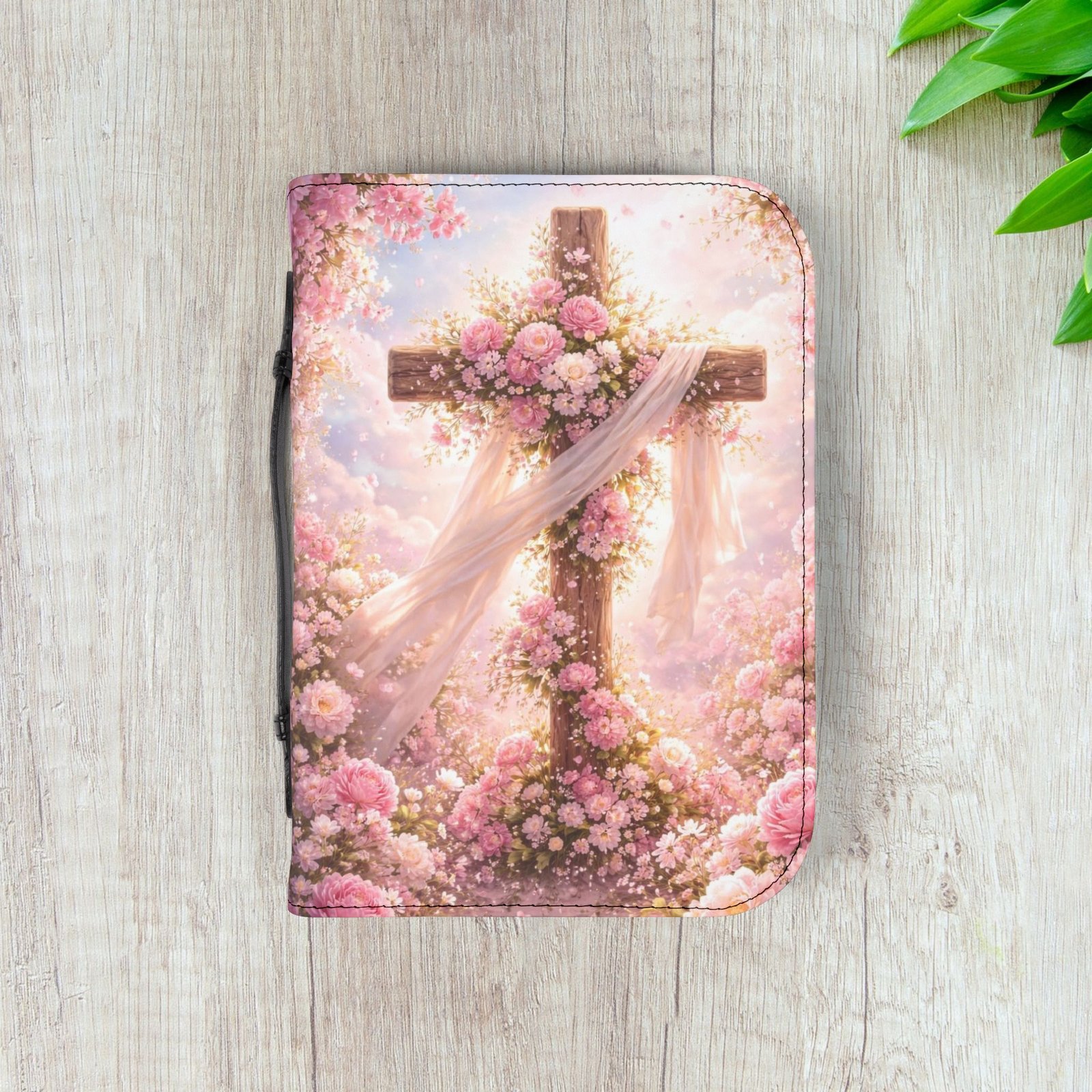 Pink Floral Cross Zippered Bible Cover Case - Image 11