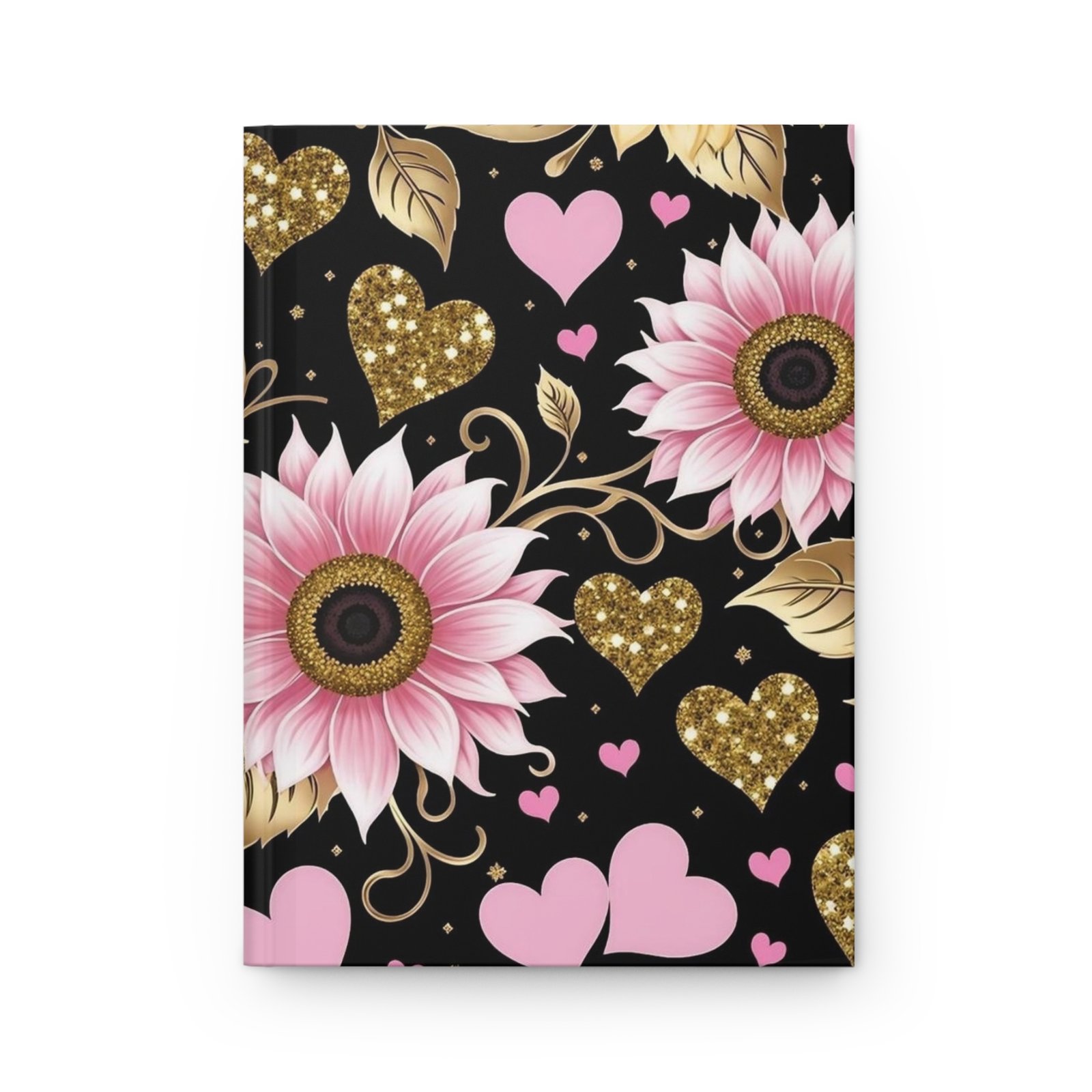 Floral Pink & Glitter Gold Hearts Hardcover Journal - Image 2