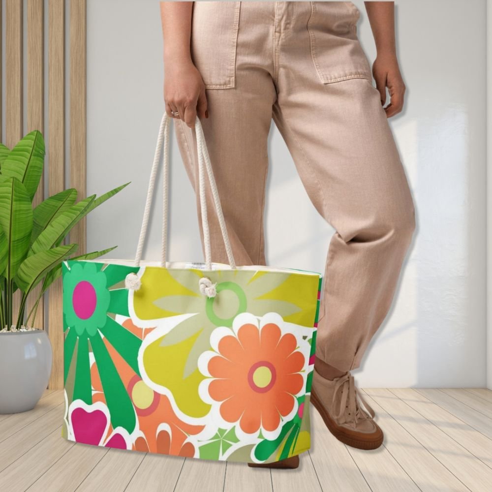 Retro Flower Power Oversized Weekender Tote Bag
