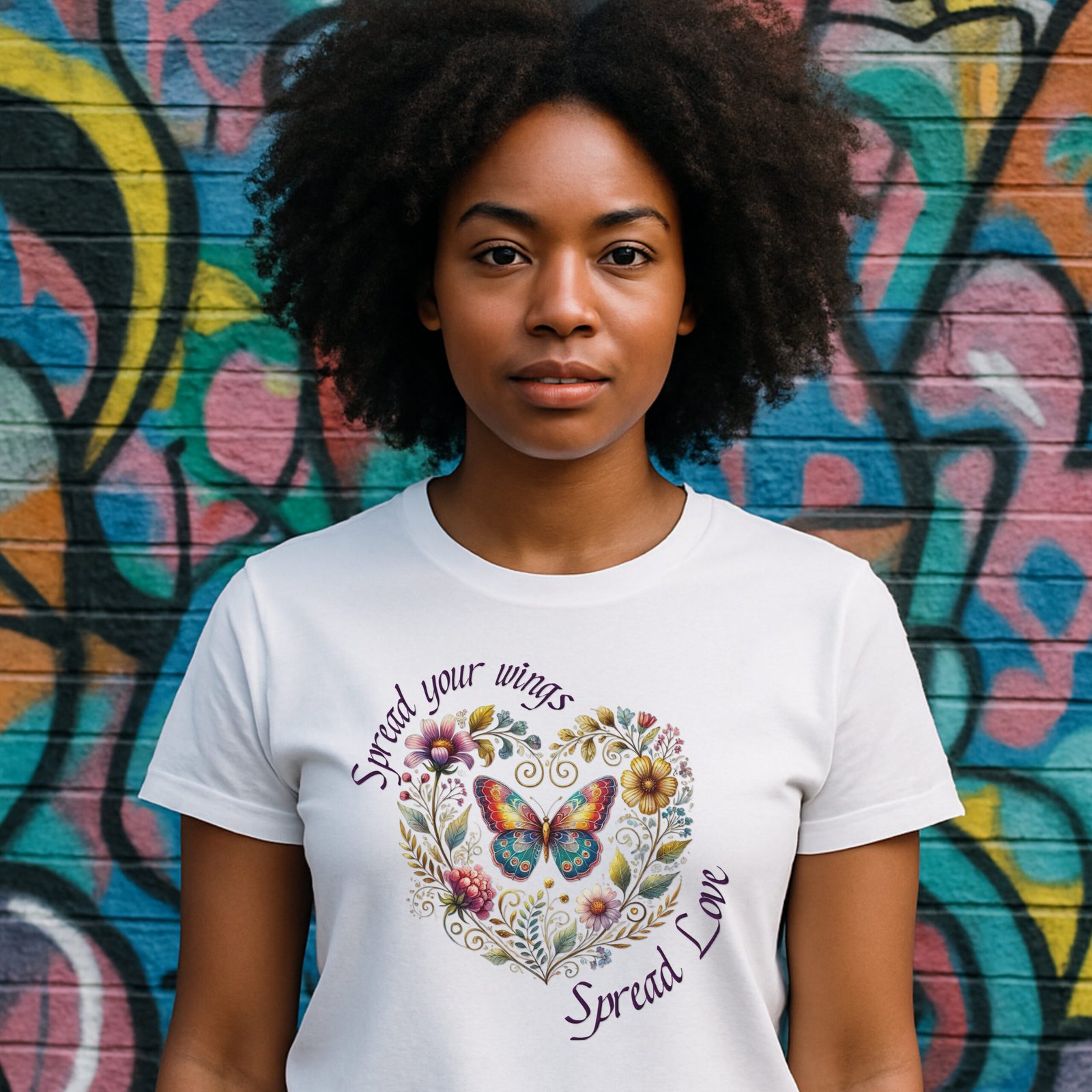 "Spread your Wings, Spread Love" Floral Butterfly T-Shirt