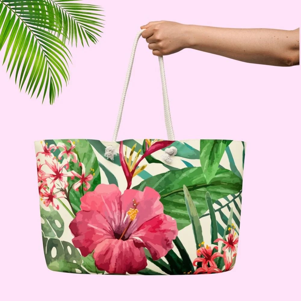 Tropical Hibiscus Oversized Weekender Tote Bag - Image 2