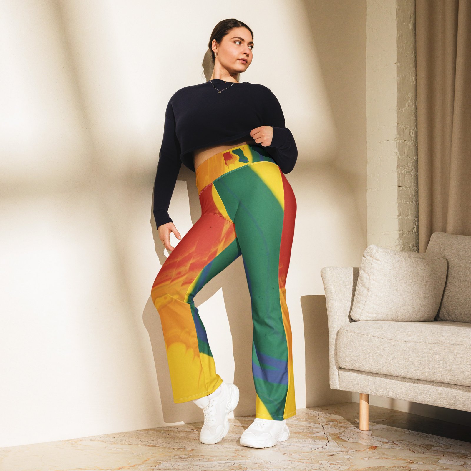 Boho Bold Color High Waist Flare leggings