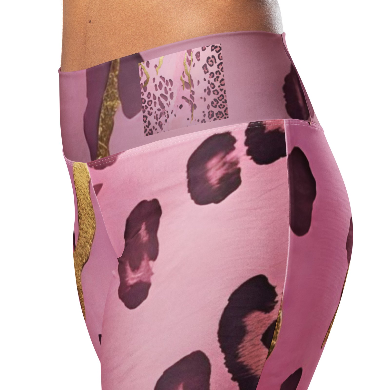 Pink & Gold Animal Print High Waist Flare Leggings - Image 3
