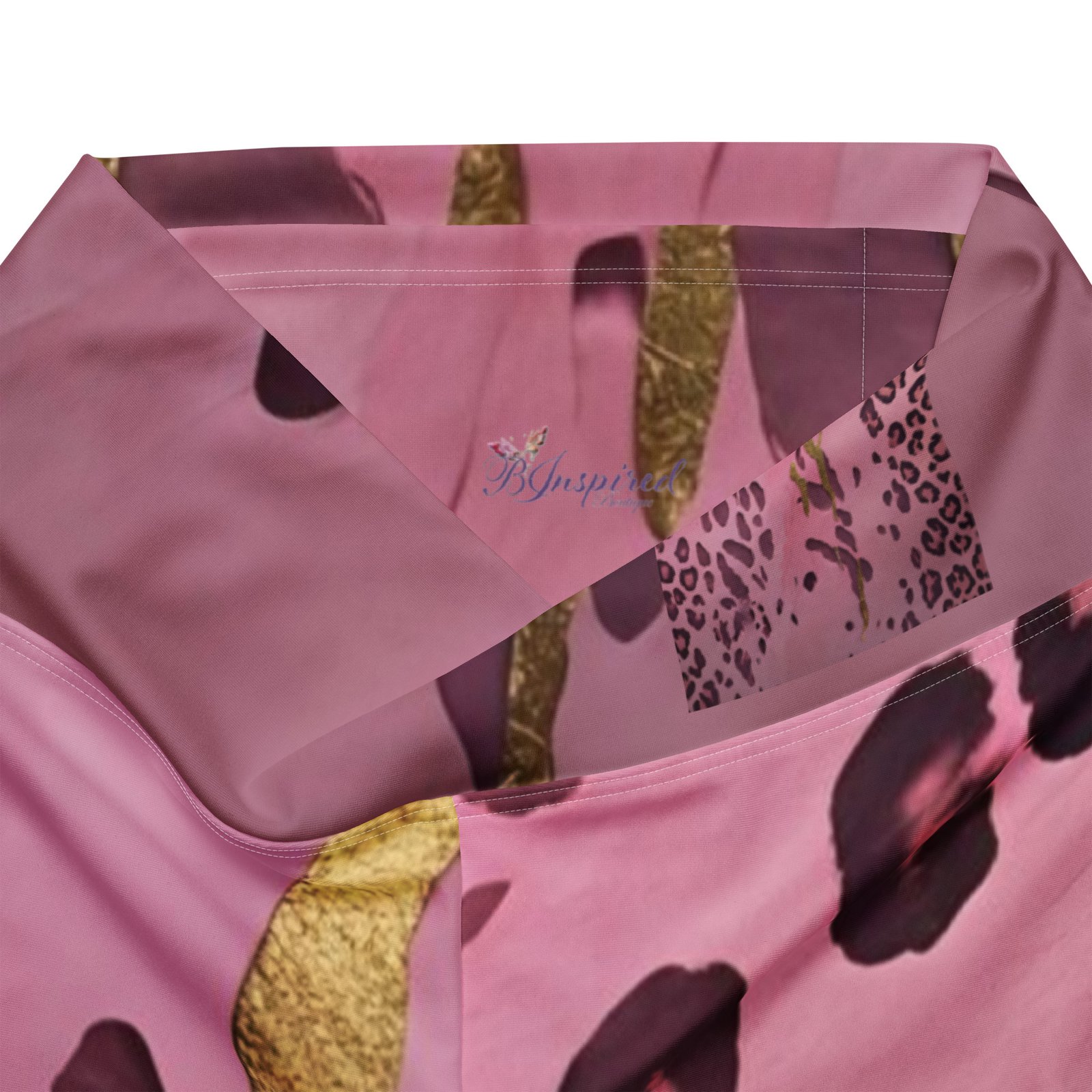 Pink & Gold Animal Print High Waist Flare Leggings - Image 7