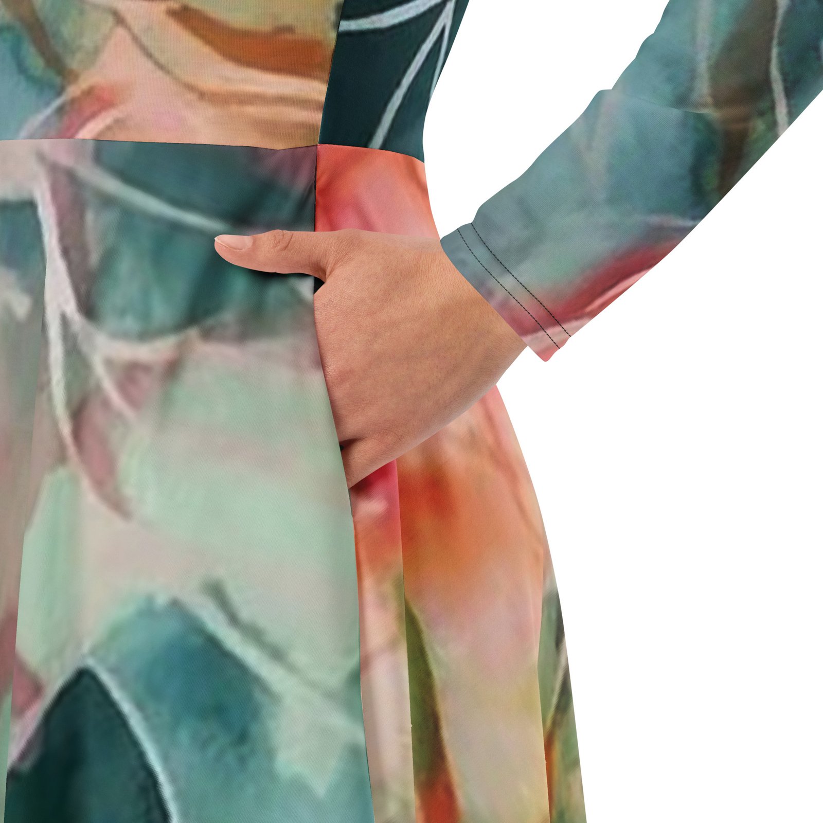 Deep Forest All-over Print Long Sleeve Midi Dress - Image 5