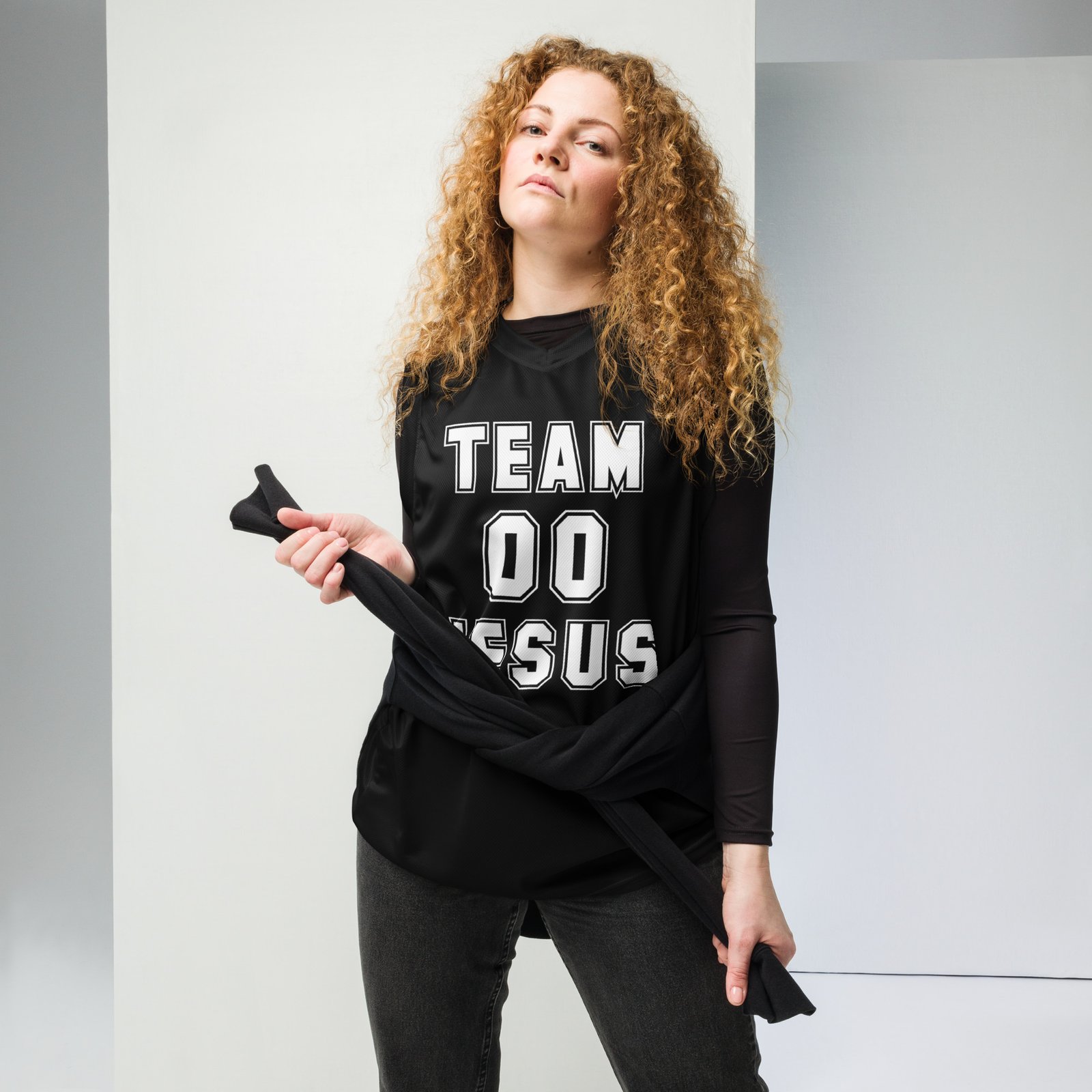 Team Jesus Unisex Basketball Jersey - Black - Image 2
