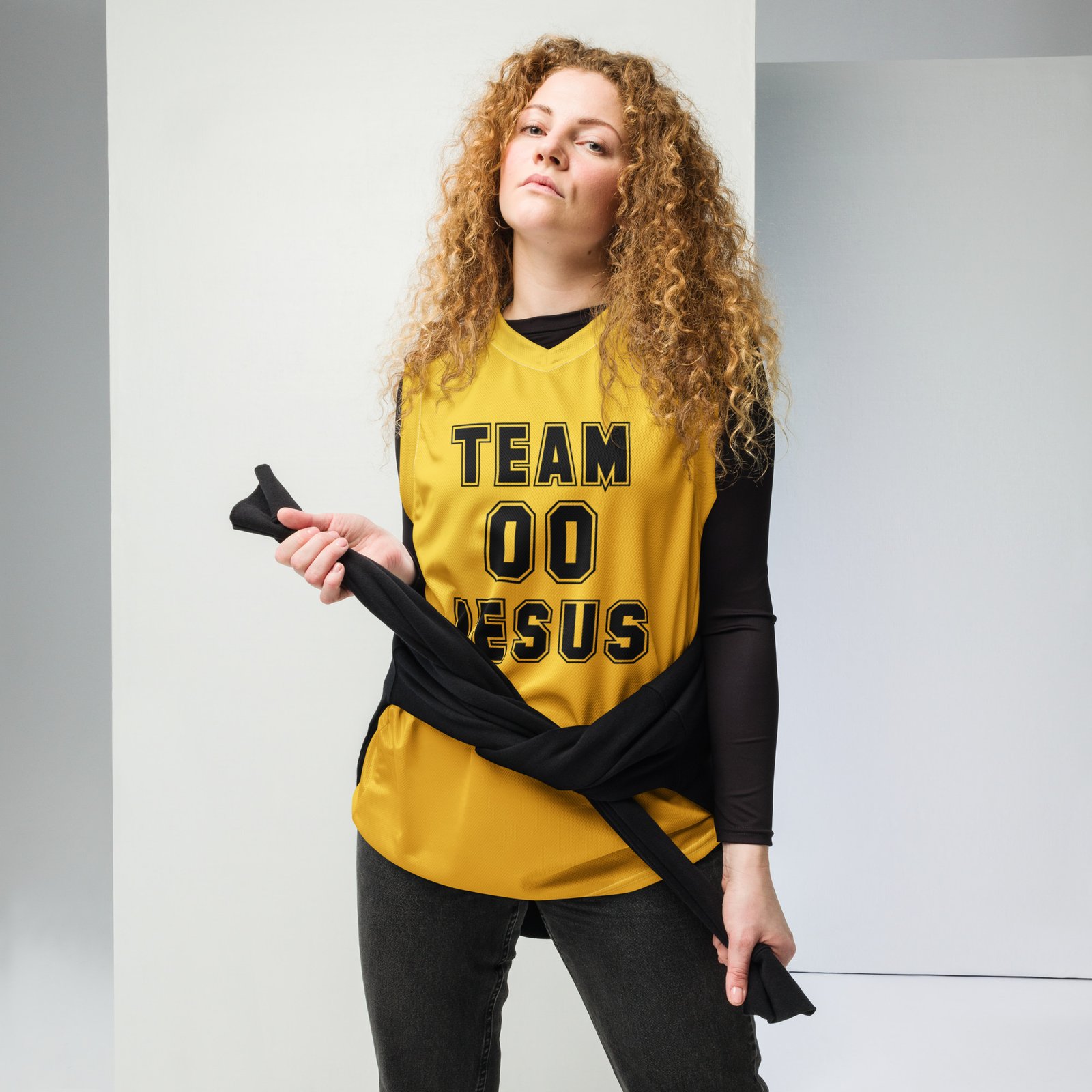 Team Jesus Unisex Basketball Jersey - Mustard Yellow - Image 2