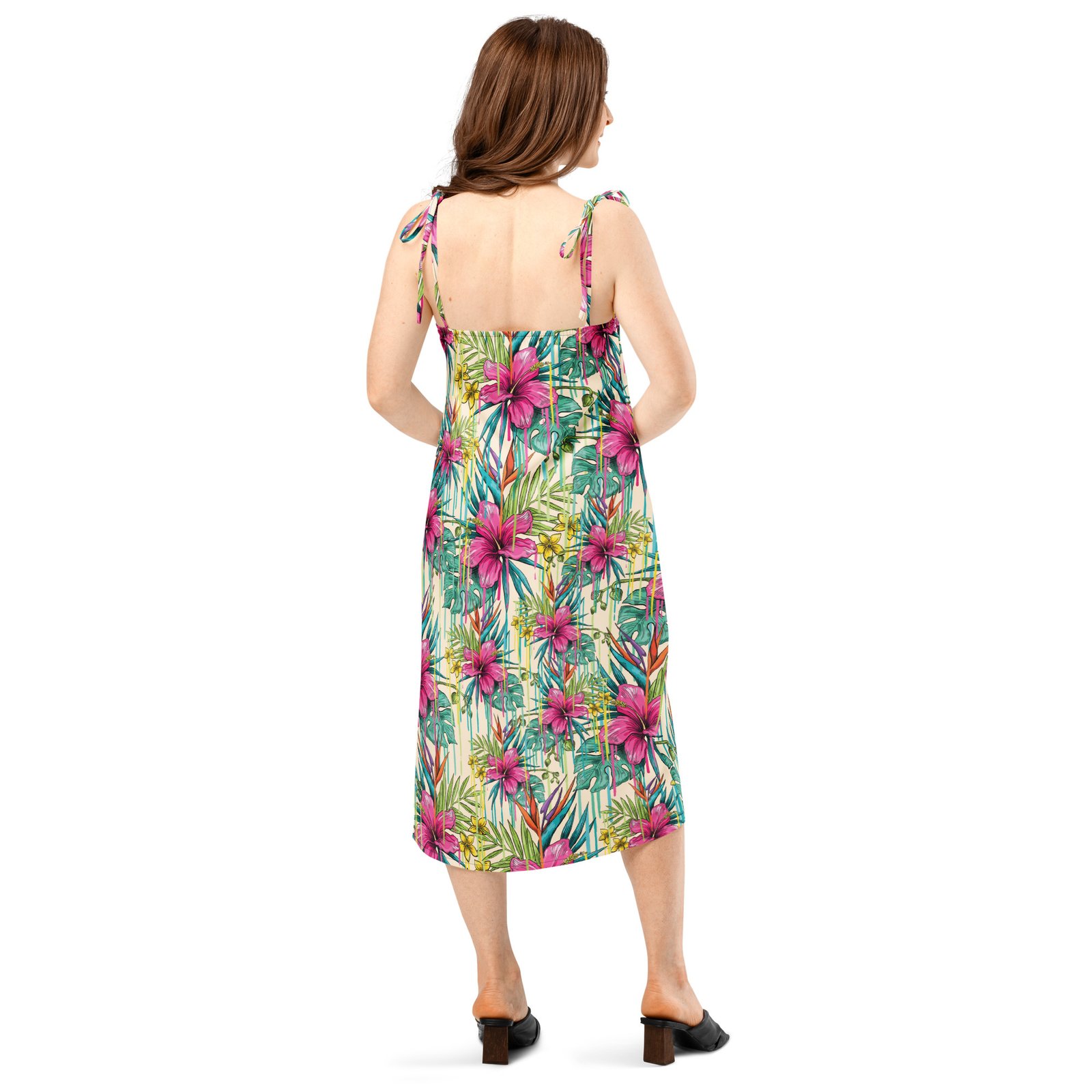 Tropical Hisbiscus Tie-Strap Midi Dress - Image 3