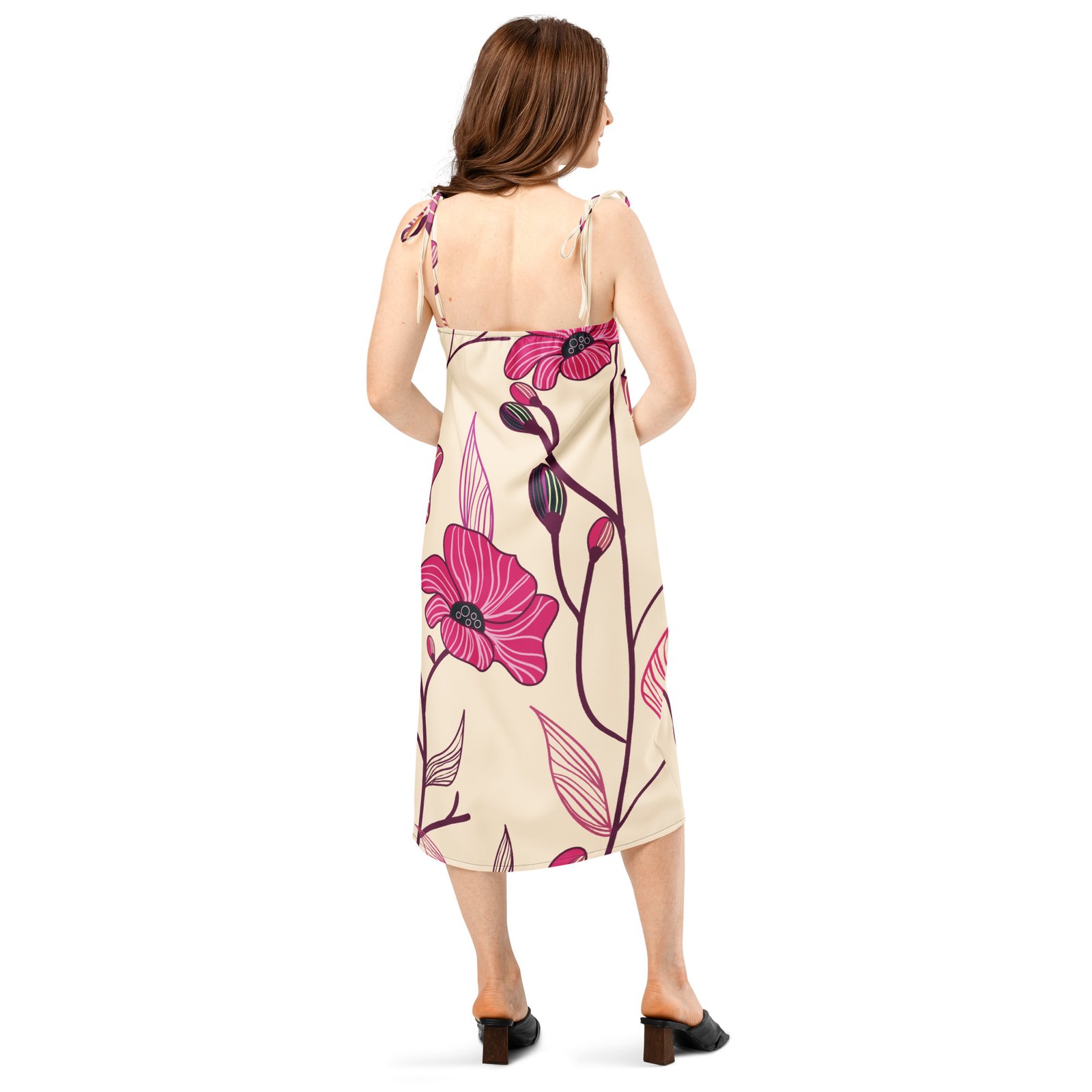 Big & Bold Pink Floral Tie-Strap Midi Dress - Image 4