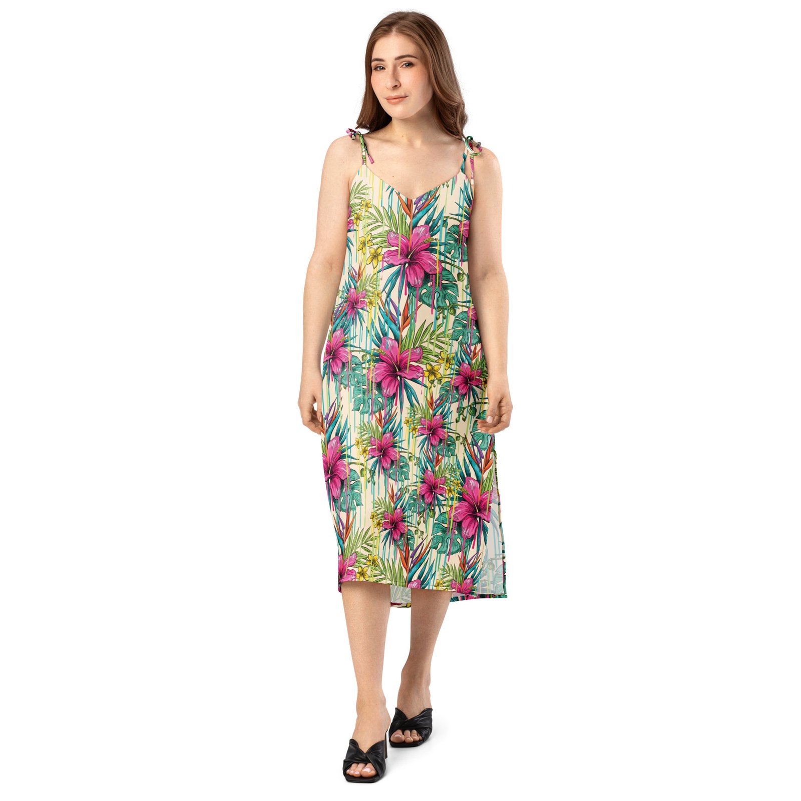 Tropical Hisbiscus Tie-Strap Midi Dress - Image 2
