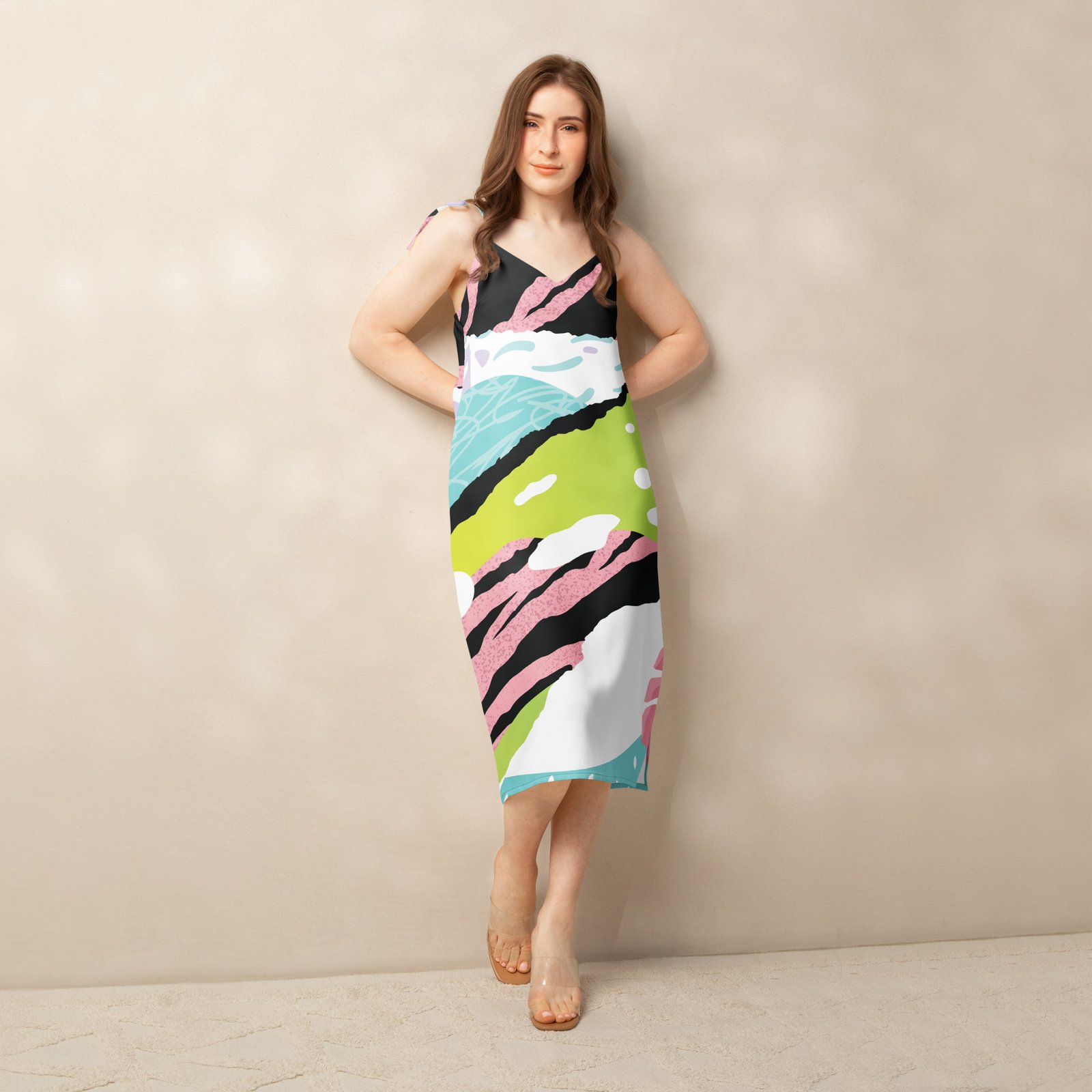 Tropical Pink Zebra Tie-Strap Midi Dress