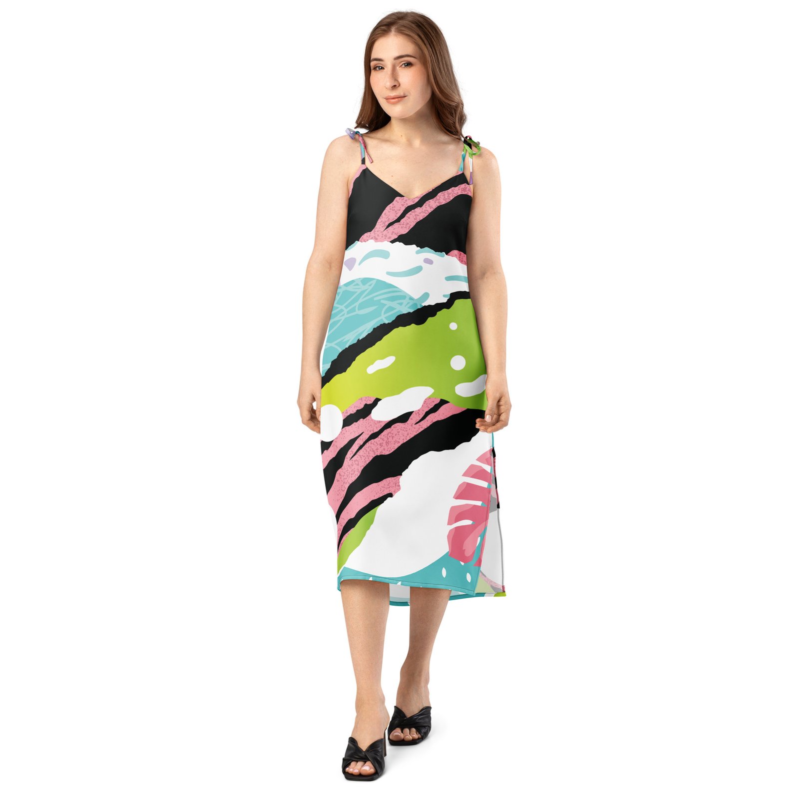 Tropical Pink Zebra Tie-Strap Midi Dress - Image 6