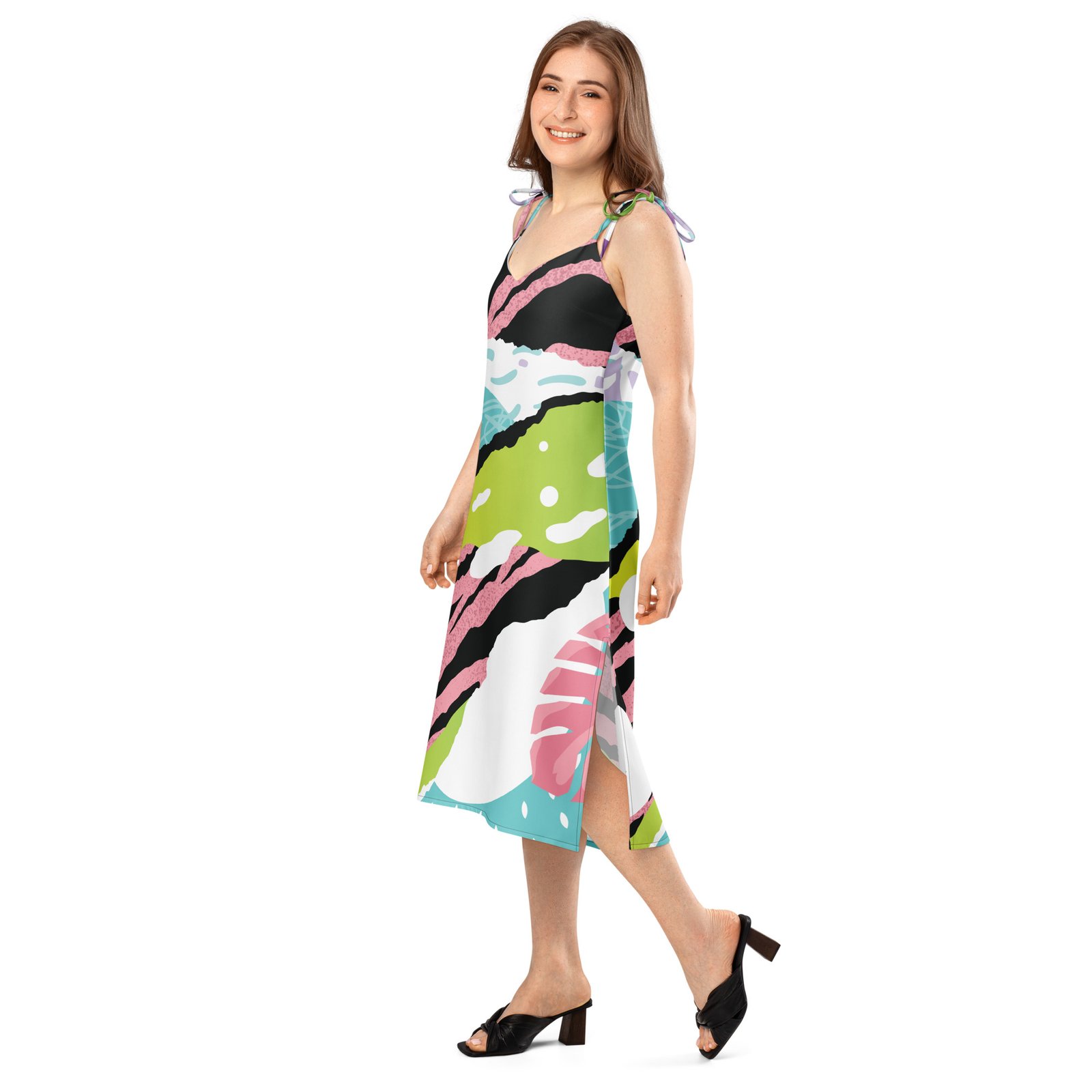 Tropical Pink Zebra Tie-Strap Midi Dress - Image 4