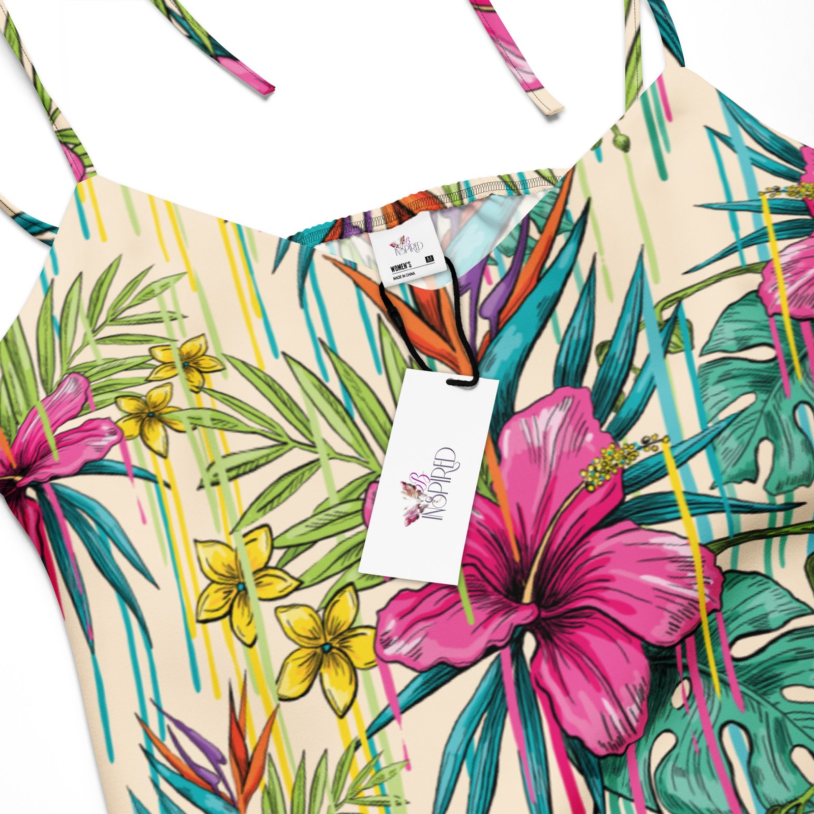 Tropical Hisbiscus Tie-Strap Midi Dress - Image 5