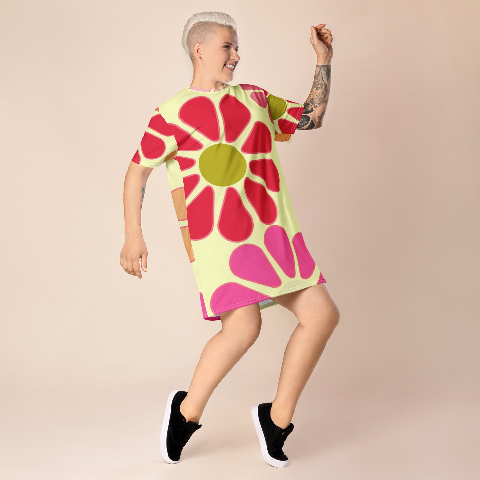 Retro Flower Power Oversized T-shirt Dress - Image 4