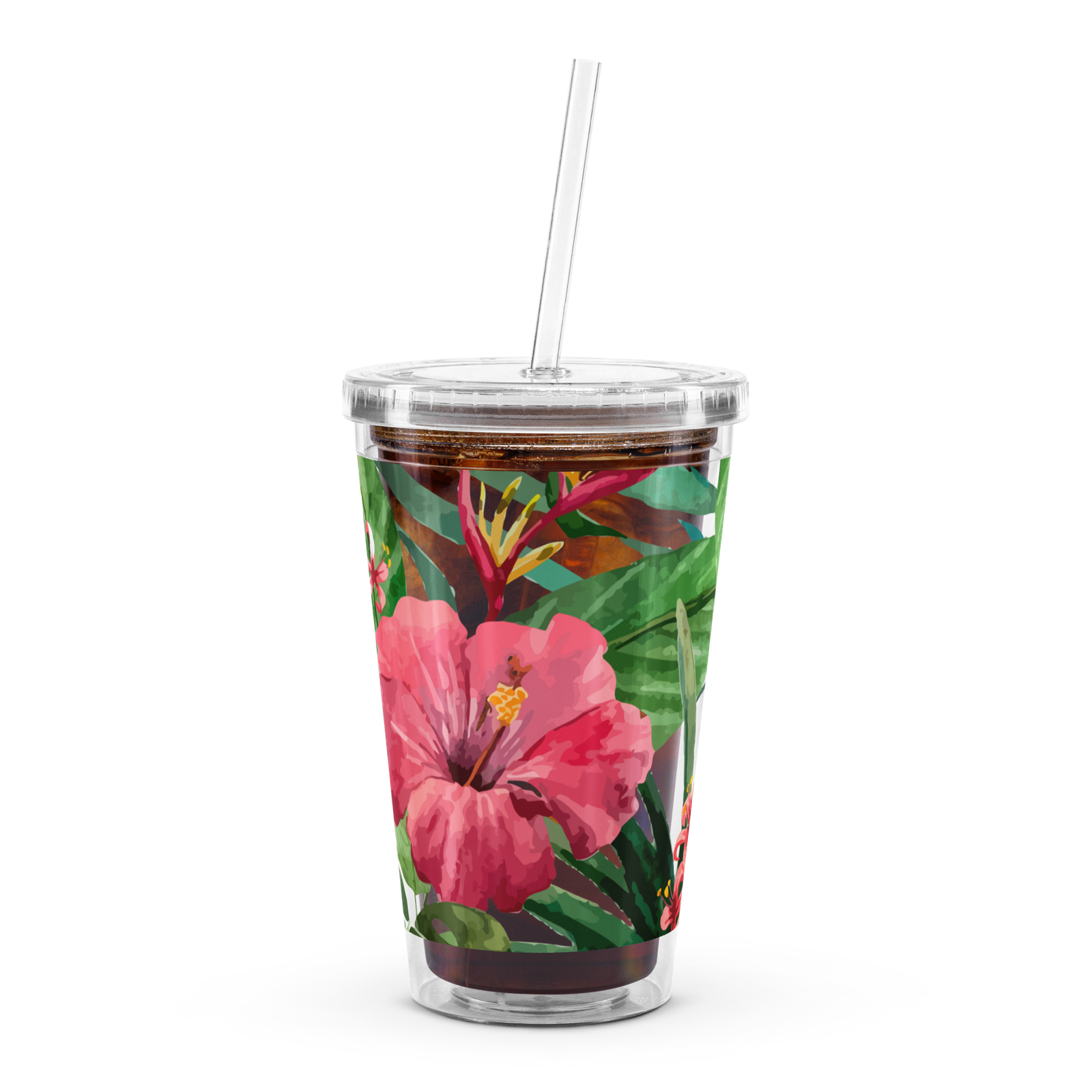 Tropical Pink Hibiscus Clear Plastic Tumbler - Image 4