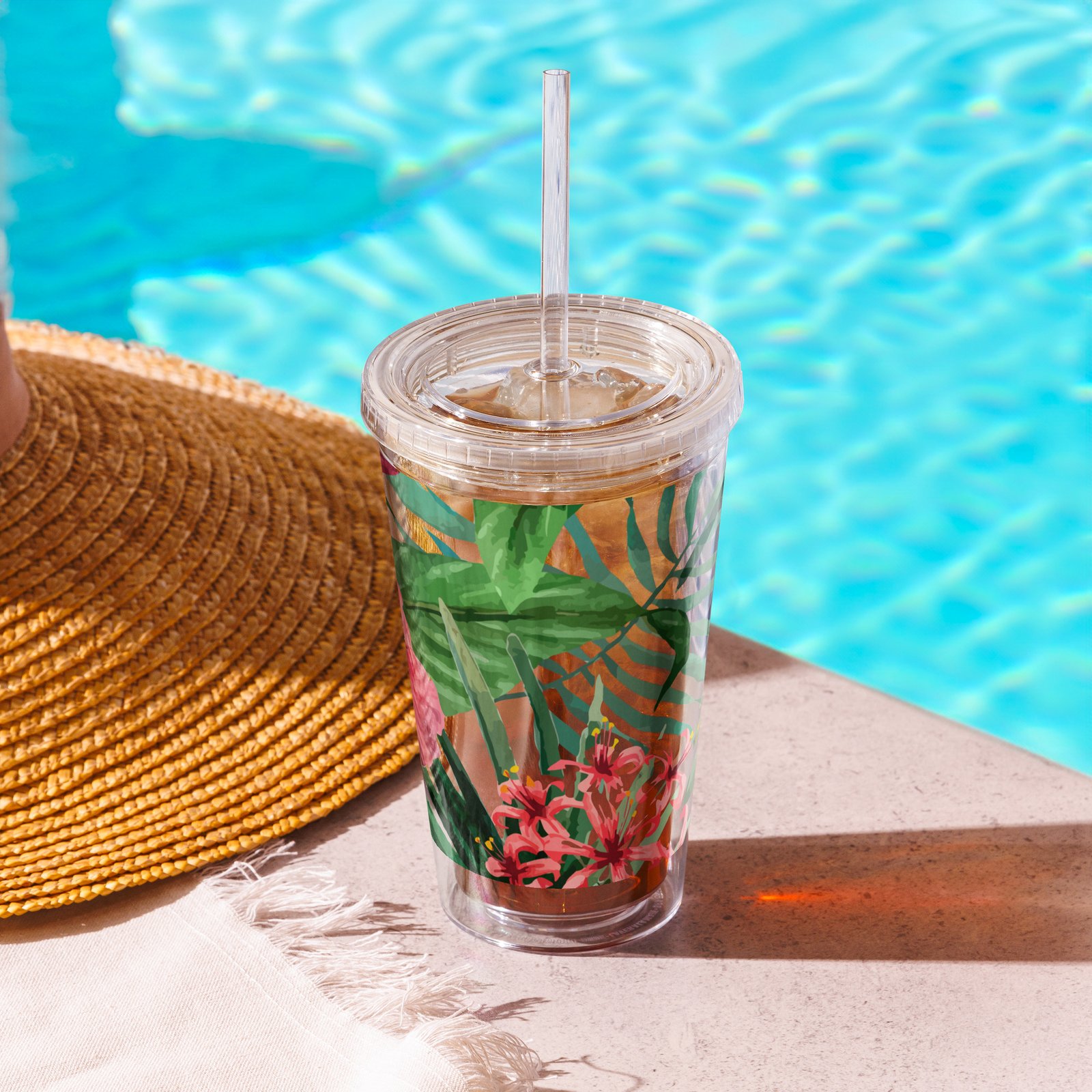 Tropical Pink Hibiscus Clear Plastic Tumbler - Image 2