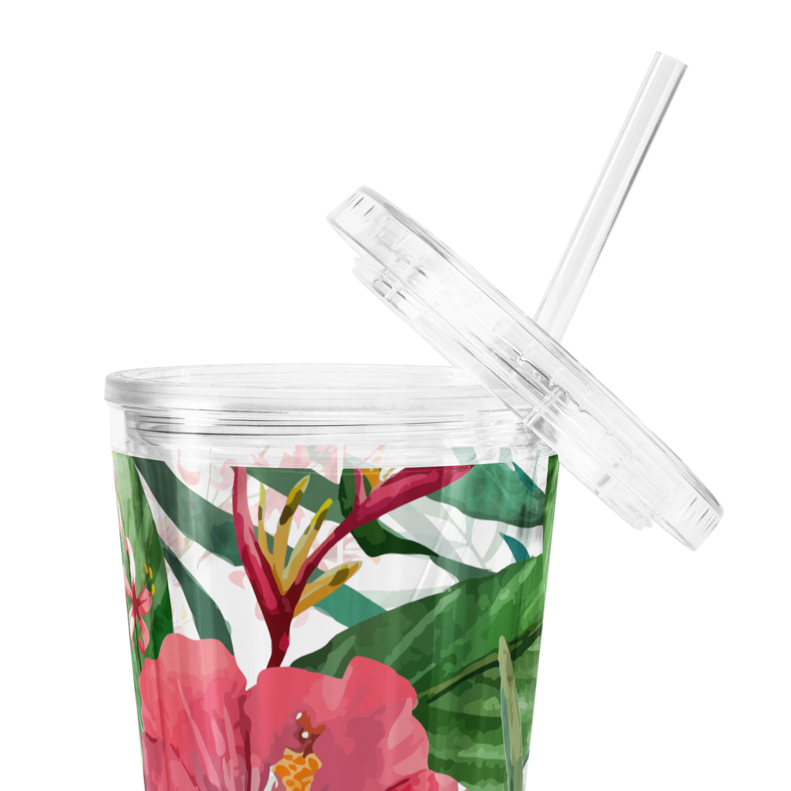 Tropical Pink Hibiscus Clear Plastic Tumbler - Image 5