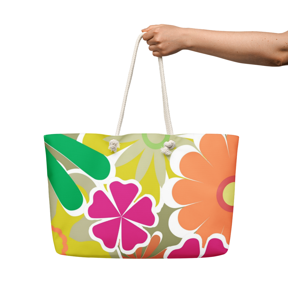 Retro Flower Power Oversized Weekender Tote Bag - Image 2