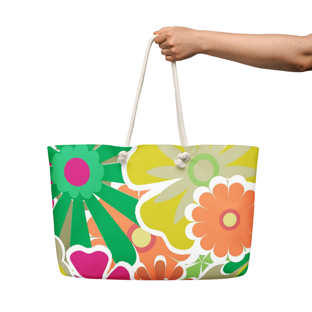 Retro Flower Power Oversized Weekender Tote Bag - Image 3