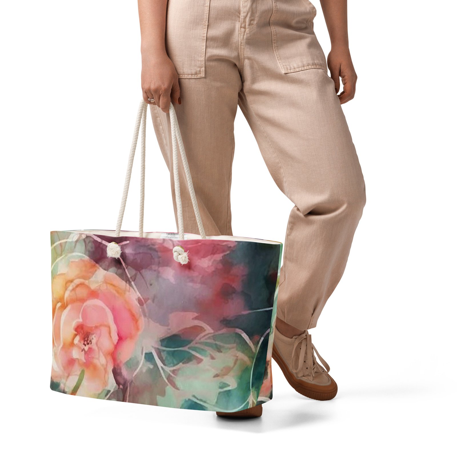 Olive Rose garden Oversized Weekender Bag - Image 4
