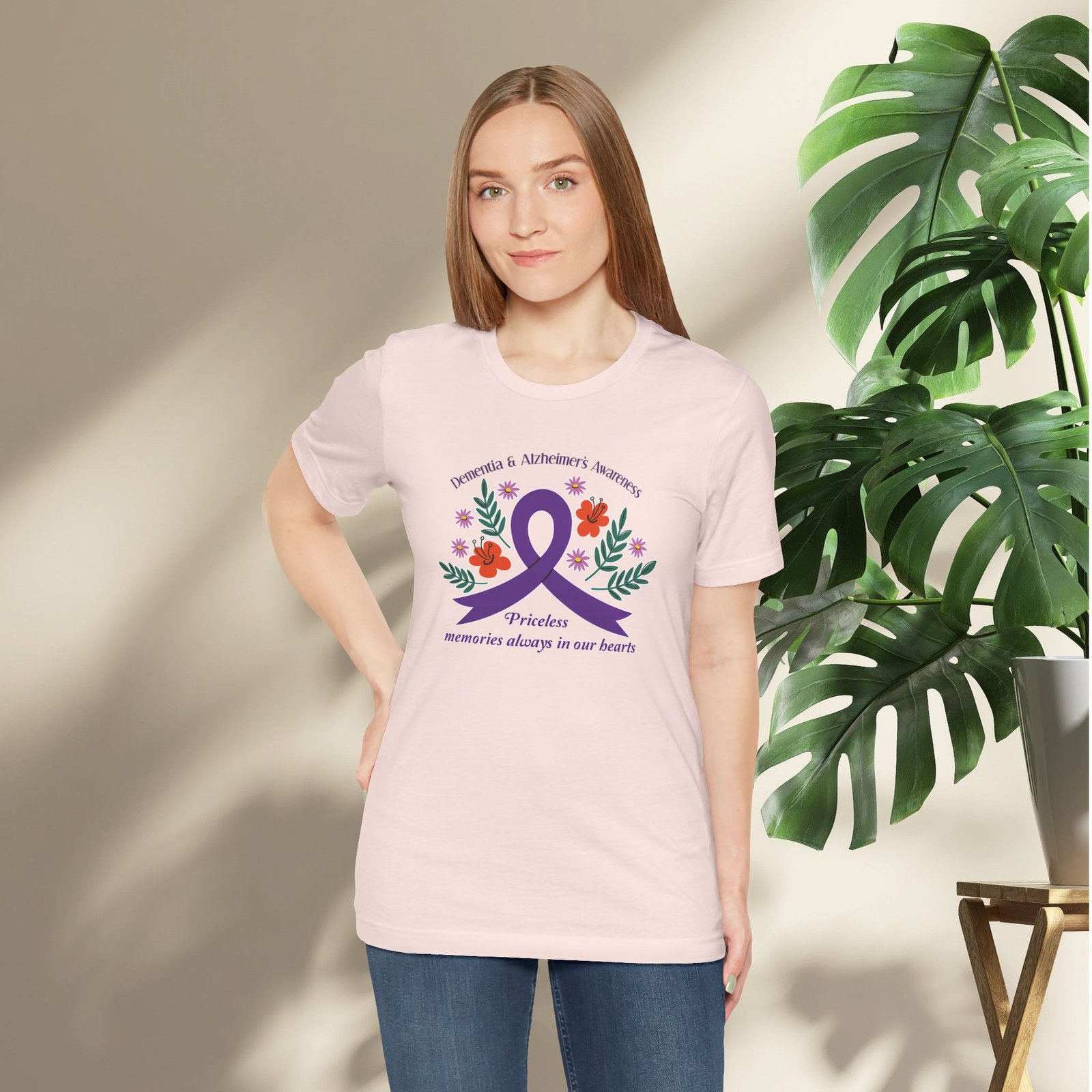 “Priceless Memories Always in Our Hearts” - Dementia & Alzheimer’s Awareness Purple Ribbon Tee - Image 7