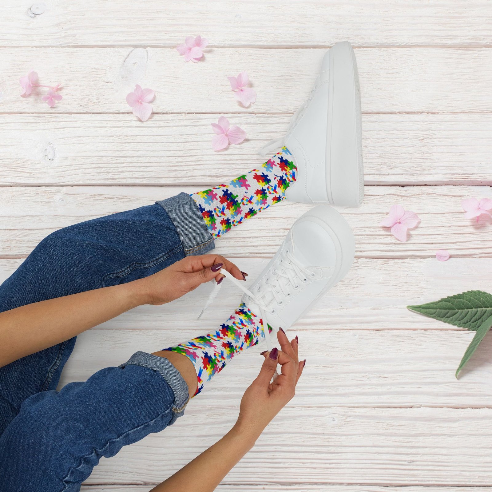 Autism Awareness Puzzle Piece Sublimation Socks – Colorful Crew Socks - Image 13