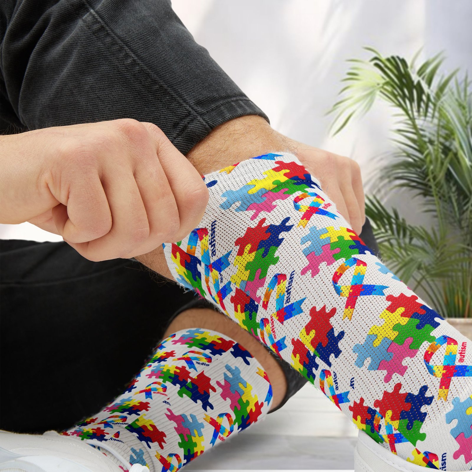 Autism Awareness Puzzle Piece Sublimation Socks – Colorful Crew Socks - Image 14