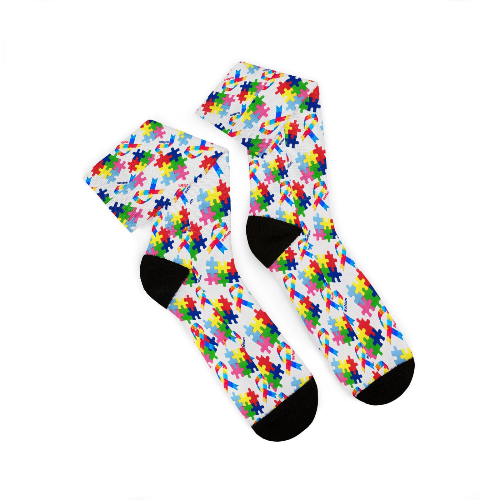 Autism Awareness Puzzle Piece Sublimation Socks – Colorful Crew Socks - Image 9