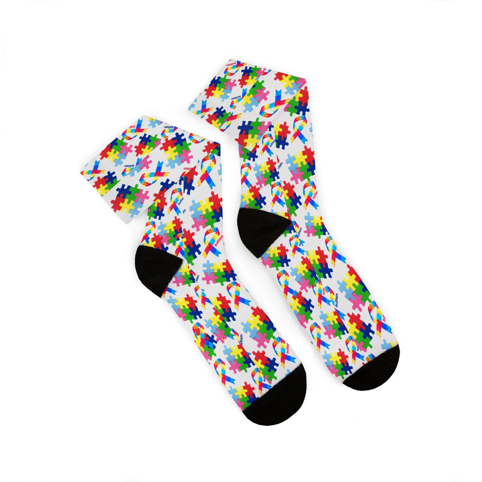 Autism Awareness Puzzle Piece Sublimation Socks – Colorful Crew Socks - Image 3