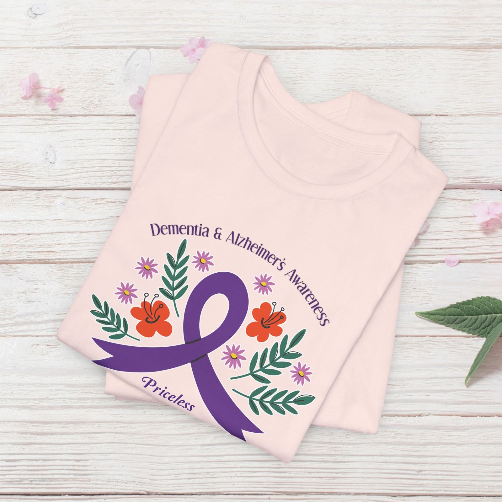 “Priceless Memories Always in Our Hearts” - Dementia & Alzheimer’s Awareness Purple Ribbon Tee - Image 6