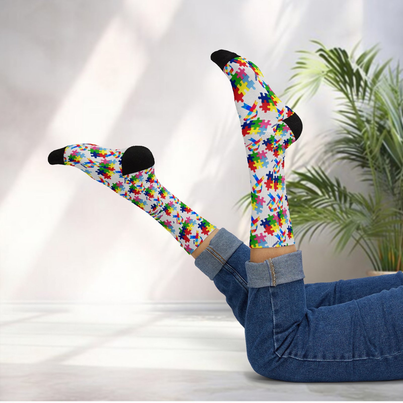 Autism Awareness Puzzle Piece Sublimation Socks – Colorful Crew Socks - Image 19