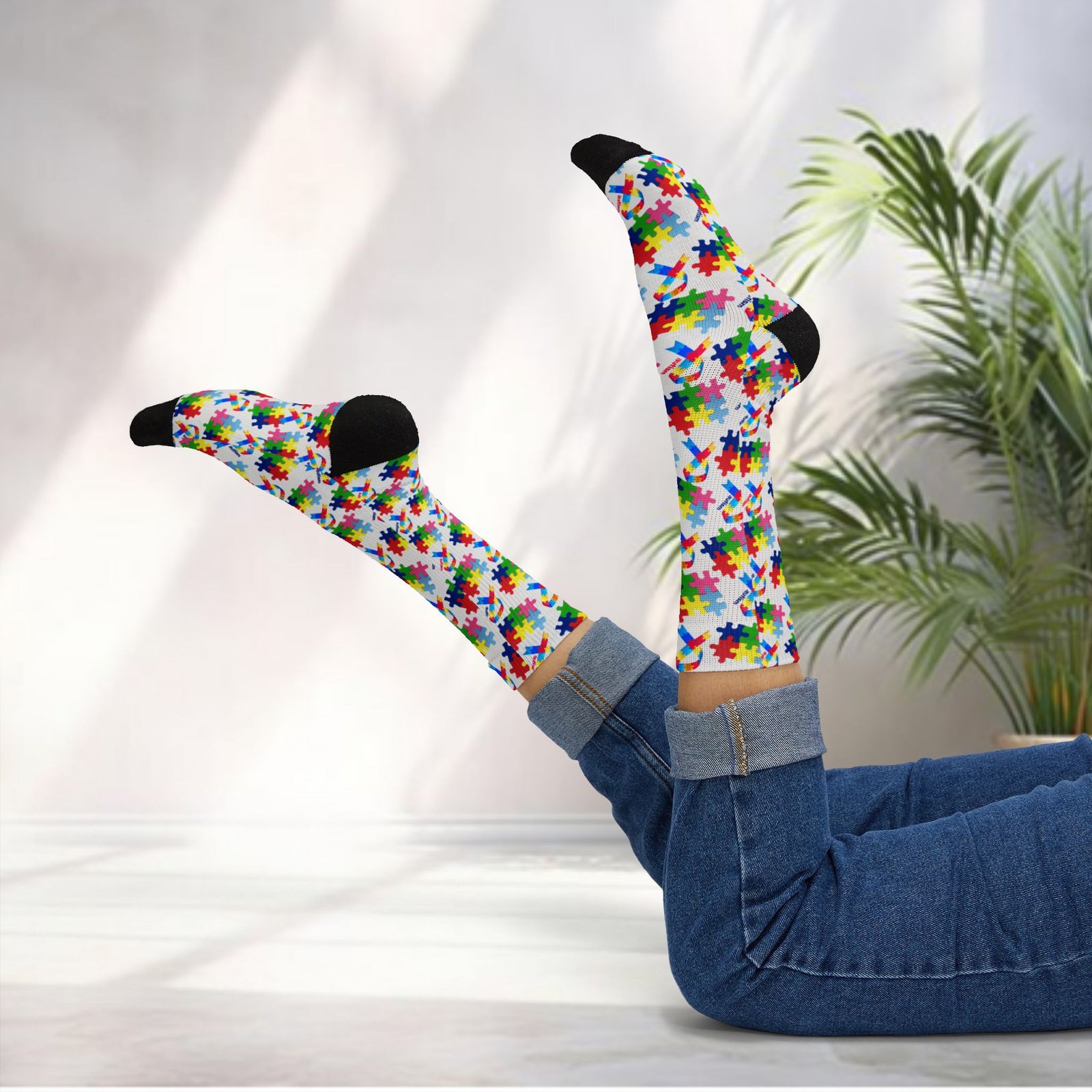 Autism Awareness Puzzle Piece Sublimation Socks – Colorful Crew Socks - Image 6