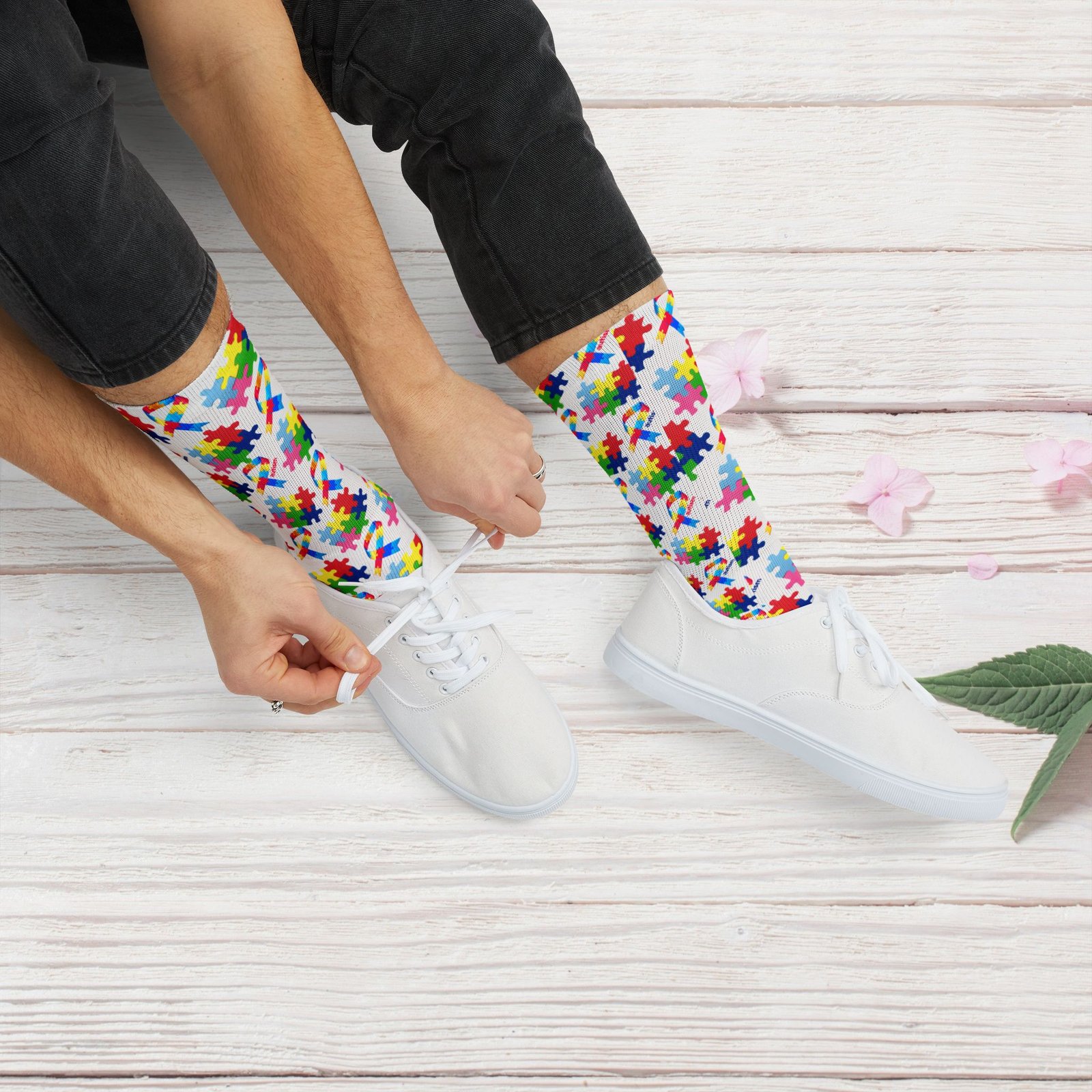 Autism Awareness Puzzle Piece Sublimation Socks – Colorful Crew Socks - Image 7