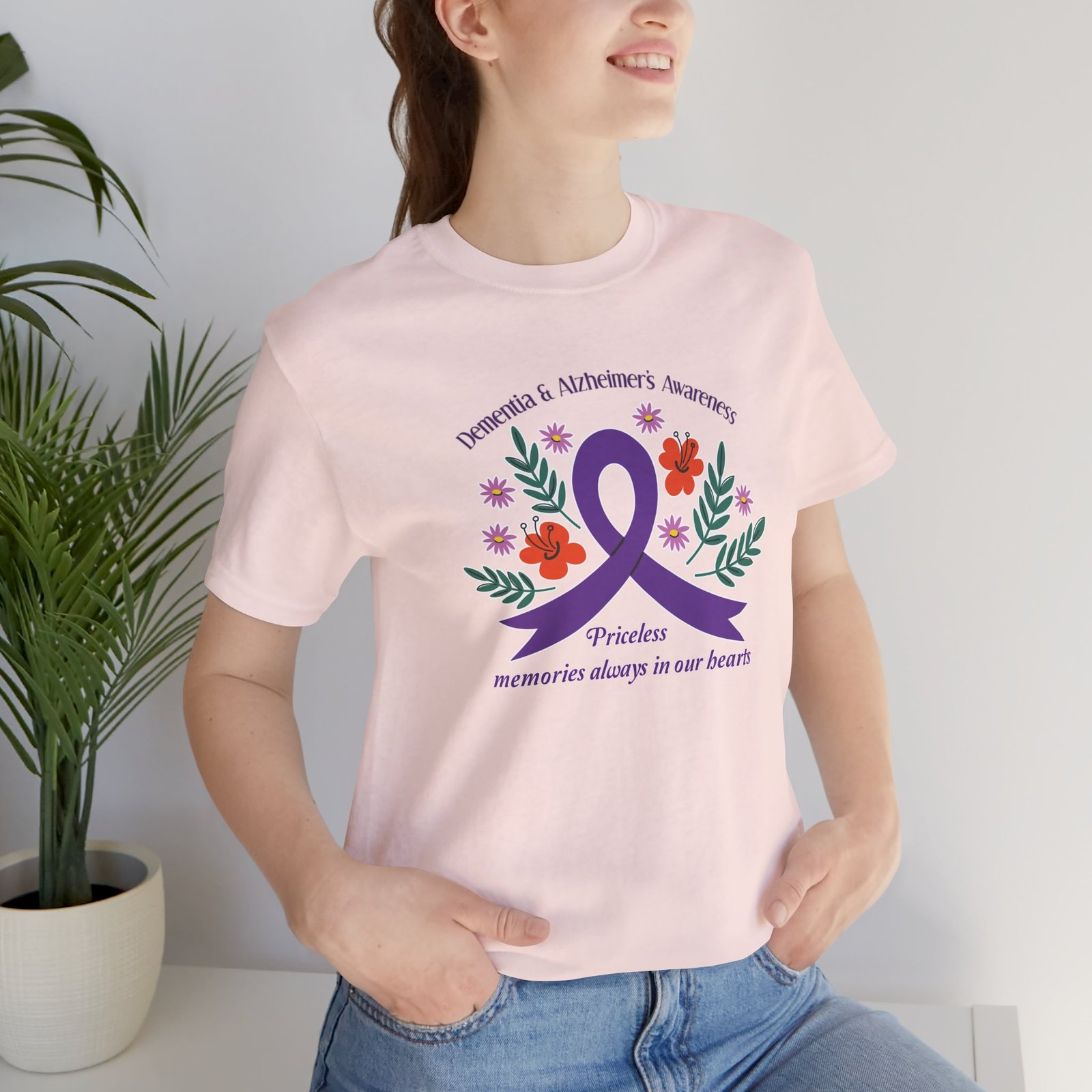 “Priceless Memories Always in Our Hearts” - Dementia & Alzheimer’s Awareness Purple Ribbon Tee - Image 9