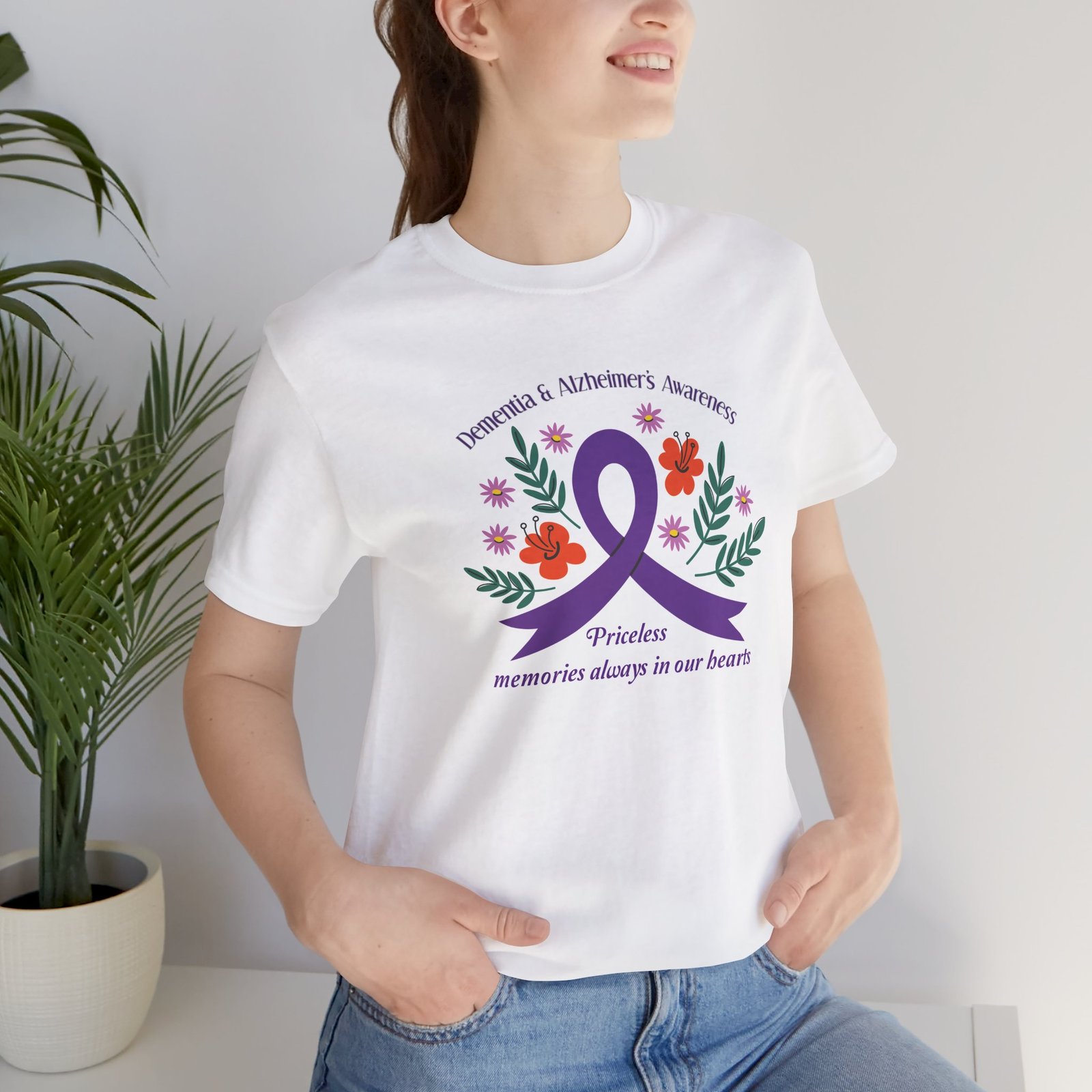 “Priceless Memories Always in Our Hearts” - Dementia & Alzheimer’s Awareness Purple Ribbon Tee - Image 31