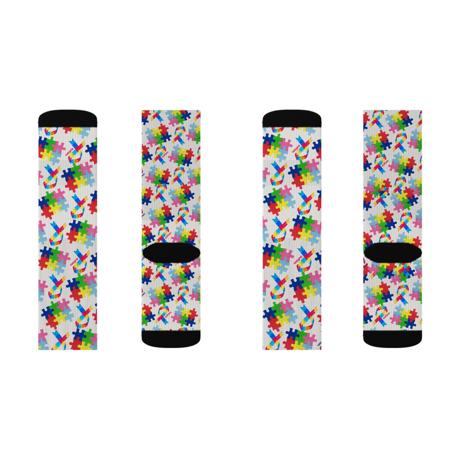 Autism Awareness Puzzle Piece Sublimation Socks – Colorful Crew Socks - Image 15