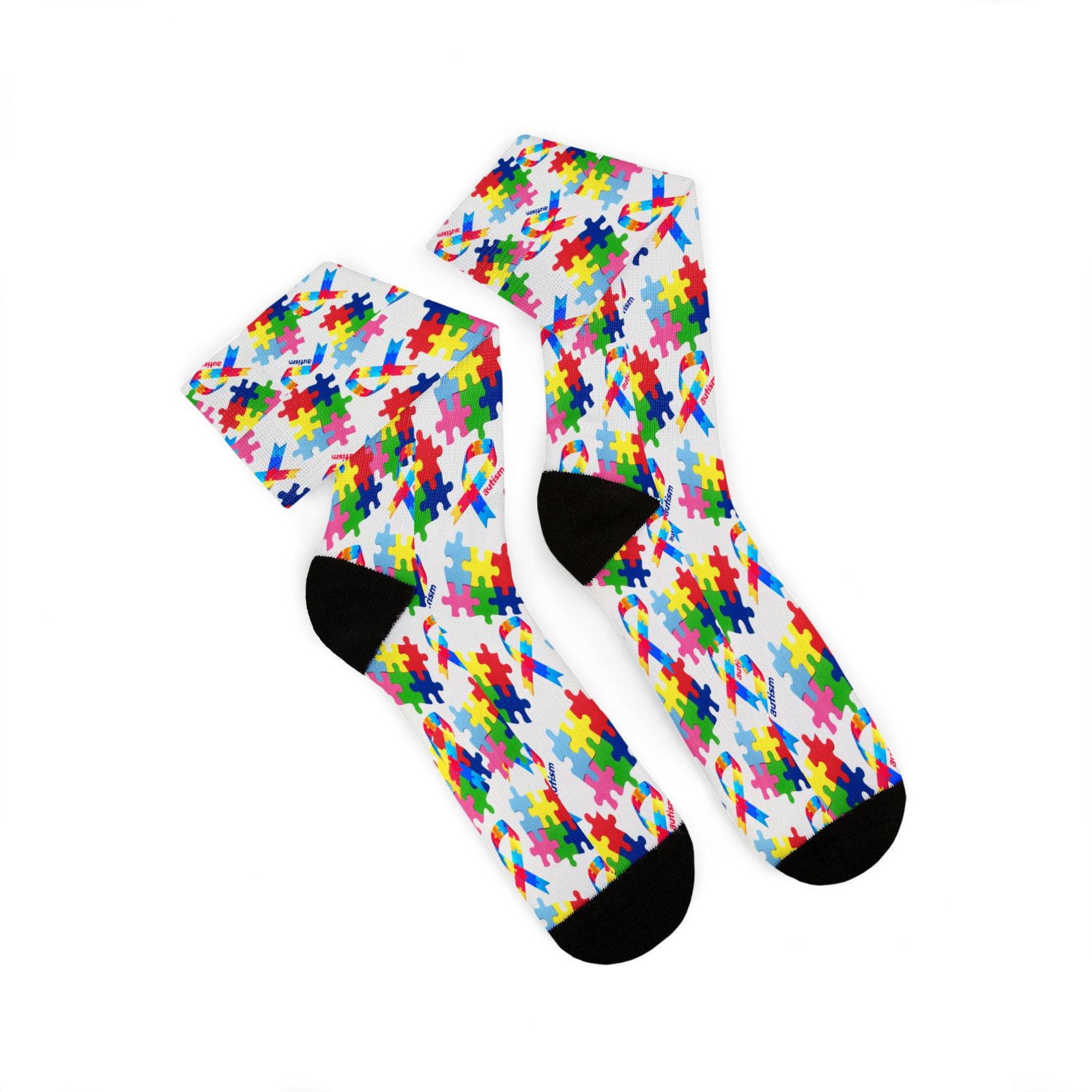 Autism Awareness Puzzle Piece Sublimation Socks – Colorful Crew Socks - Image 16