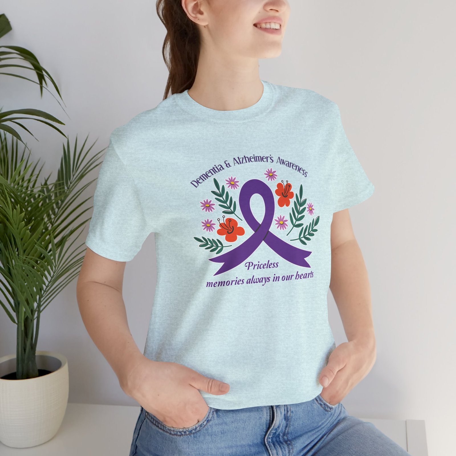 “Priceless Memories Always in Our Hearts” - Dementia & Alzheimer’s Awareness Purple Ribbon Tee - Image 29