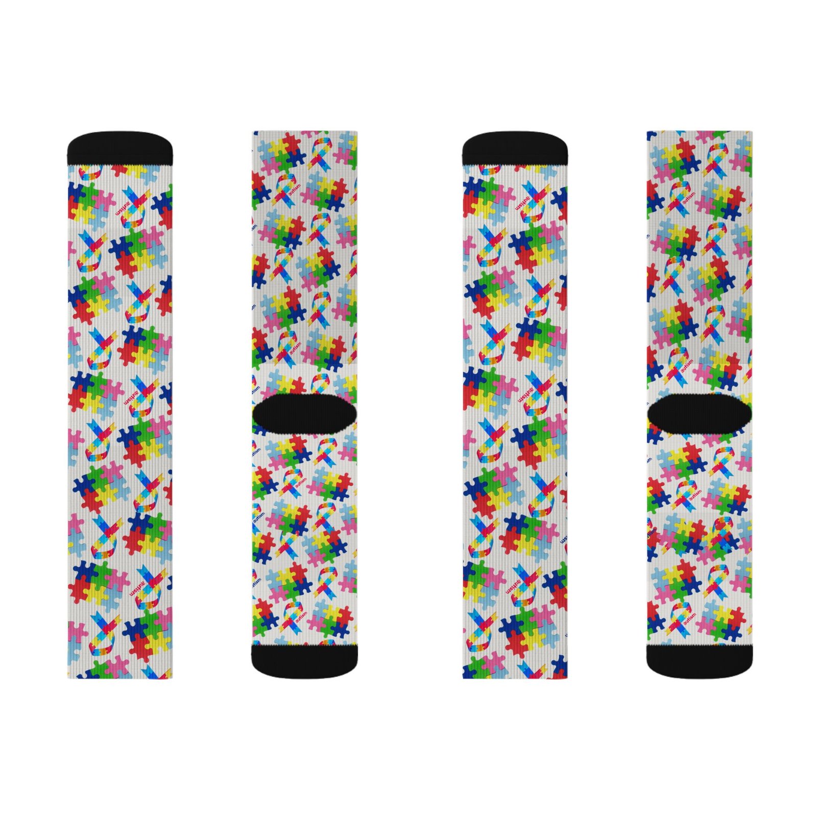 Autism Awareness Puzzle Piece Sublimation Socks – Colorful Crew Socks - Image 2