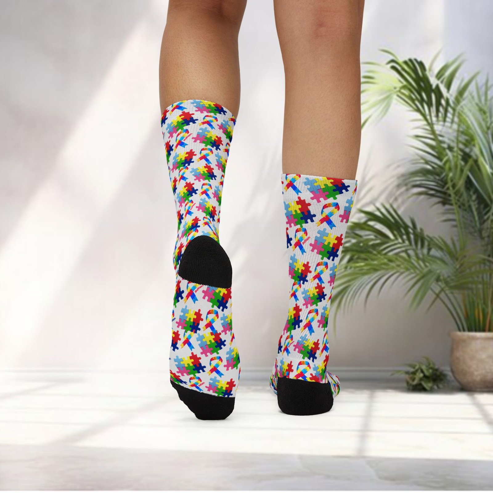 Autism Awareness Puzzle Piece Sublimation Socks – Colorful Crew Socks - Image 5