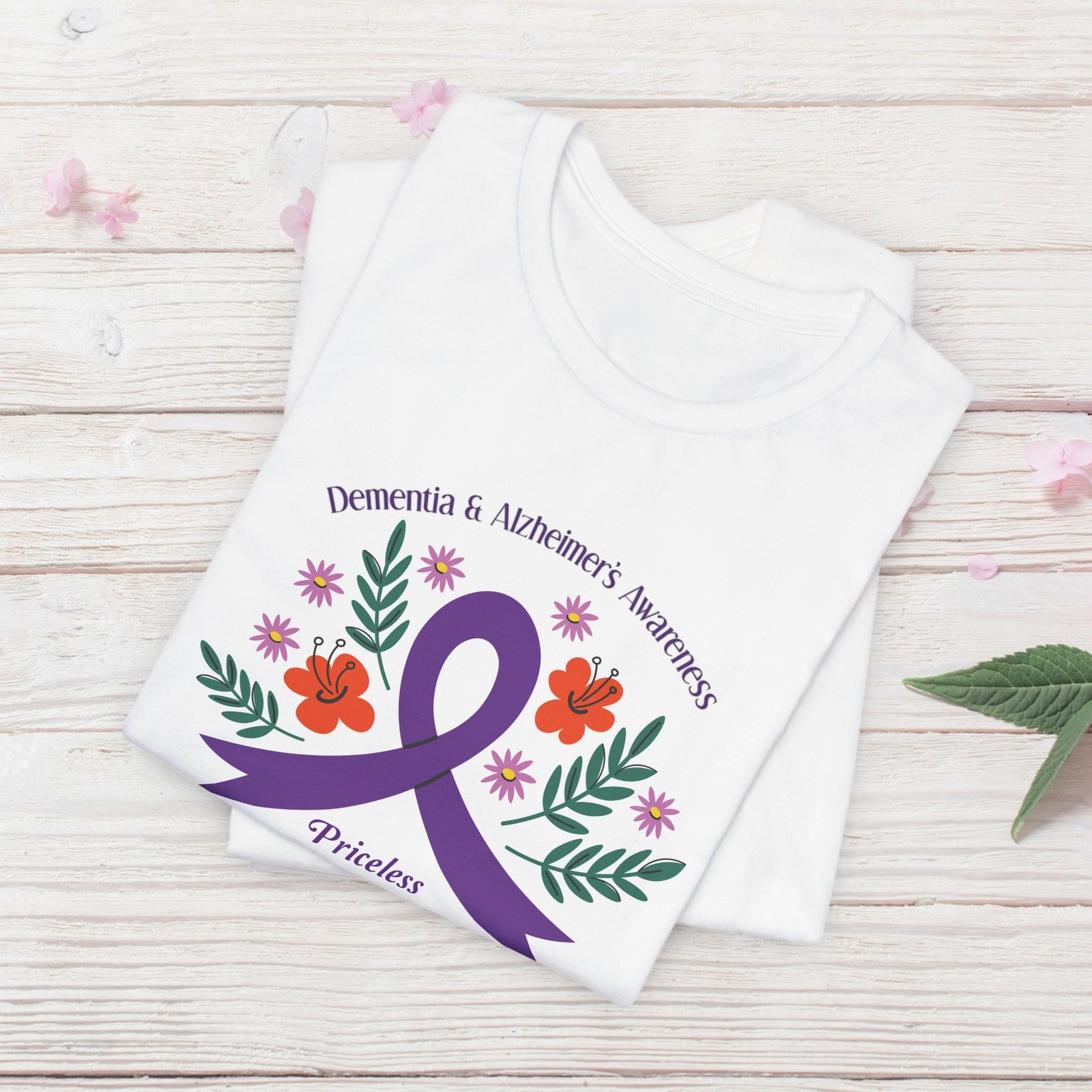 “Priceless Memories Always in Our Hearts” - Dementia & Alzheimer’s Awareness Purple Ribbon Tee - Image 2