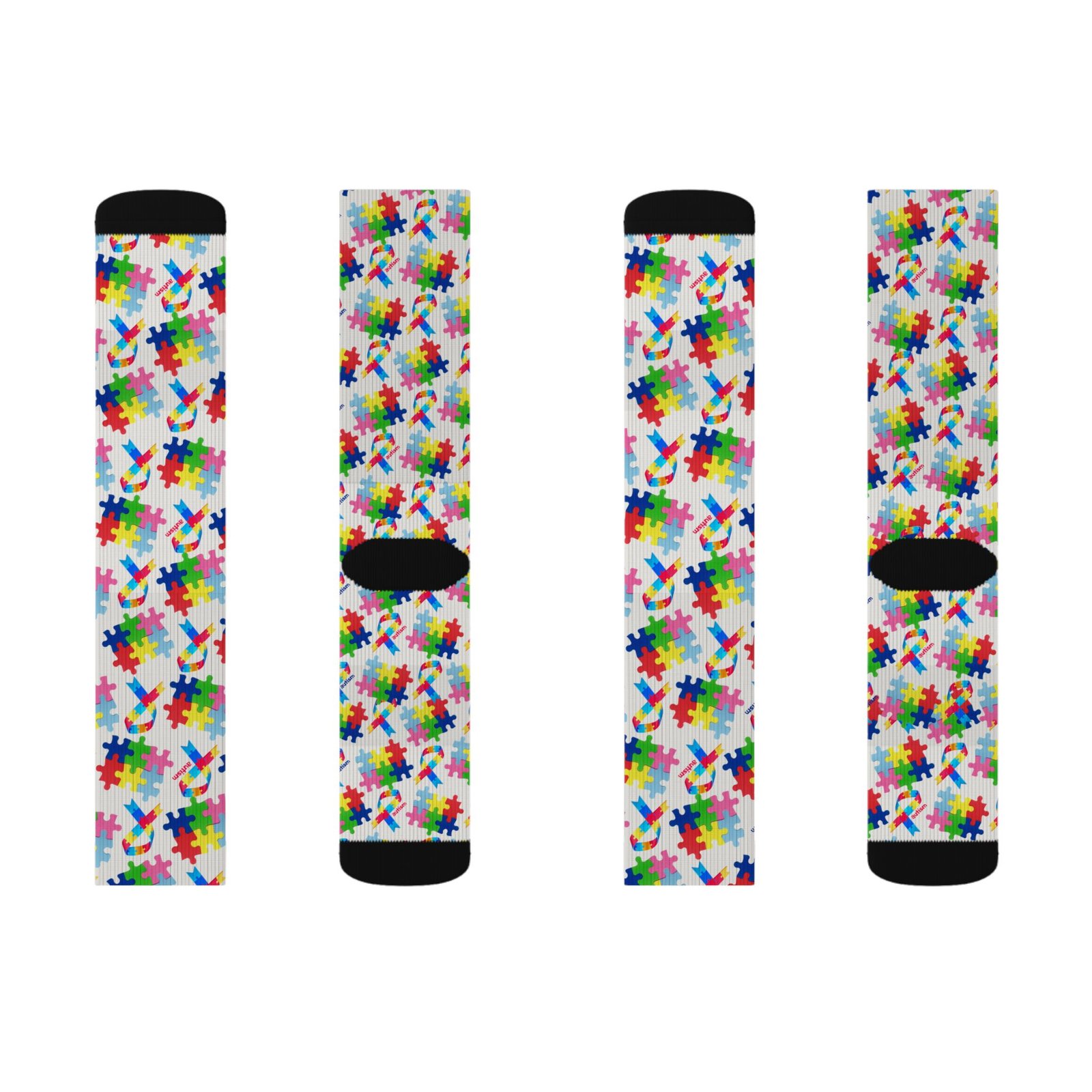 Autism Awareness Puzzle Piece Sublimation Socks – Colorful Crew Socks - Image 8