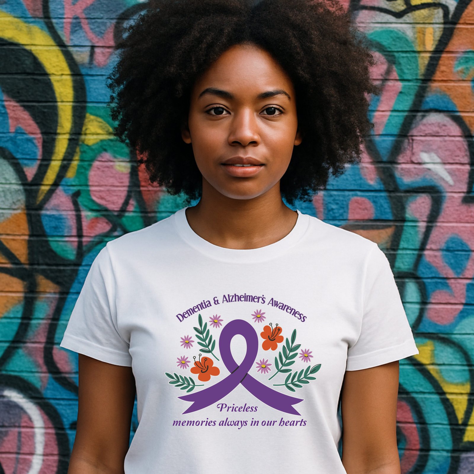“Priceless Memories Always in Our Hearts” - Dementia & Alzheimer’s Awareness Purple Ribbon Tee