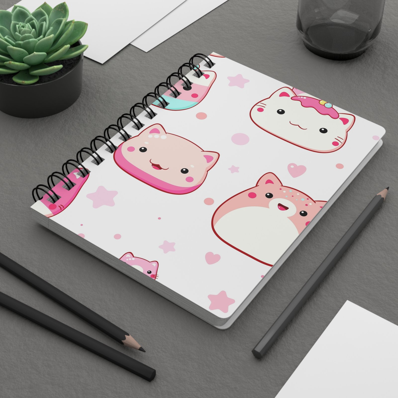 Kawaii Pretty Pink Kitty Spiral Notebook