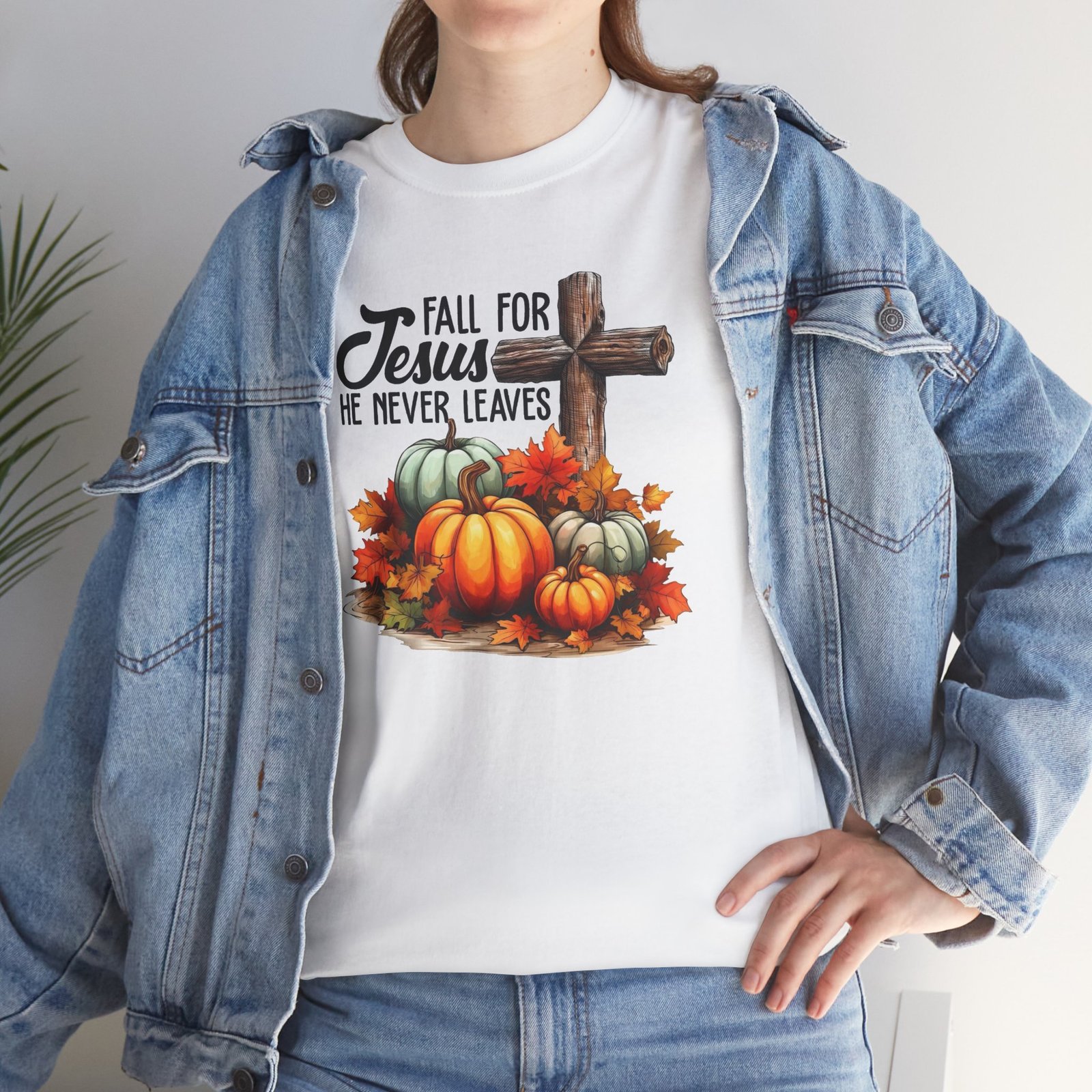 Fall for Jesus  — Pumpkin Cross Christian Unisex T-Shirt - Image 1