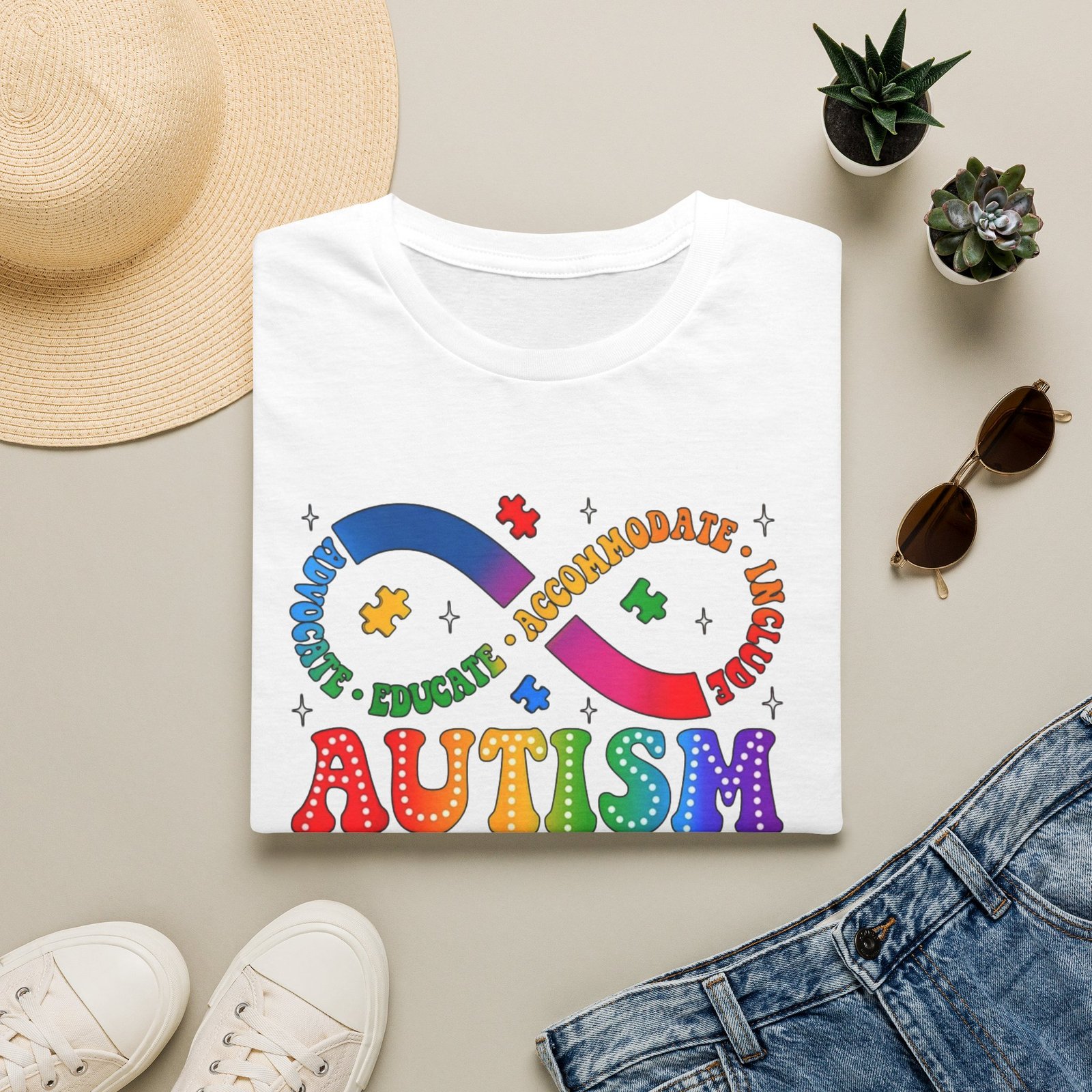 Autism Awareness Empower Ability Puzzle — Acceptance, Educate, Support T-Shirt - Image 2